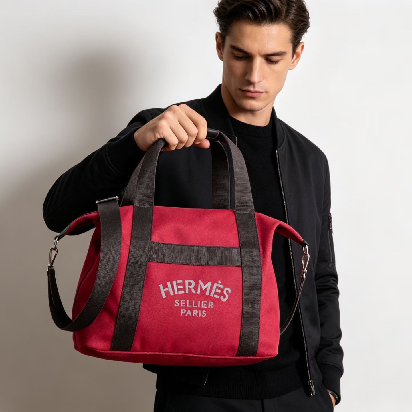 Сумка мужская дорожная Hermès Groom красного цвета