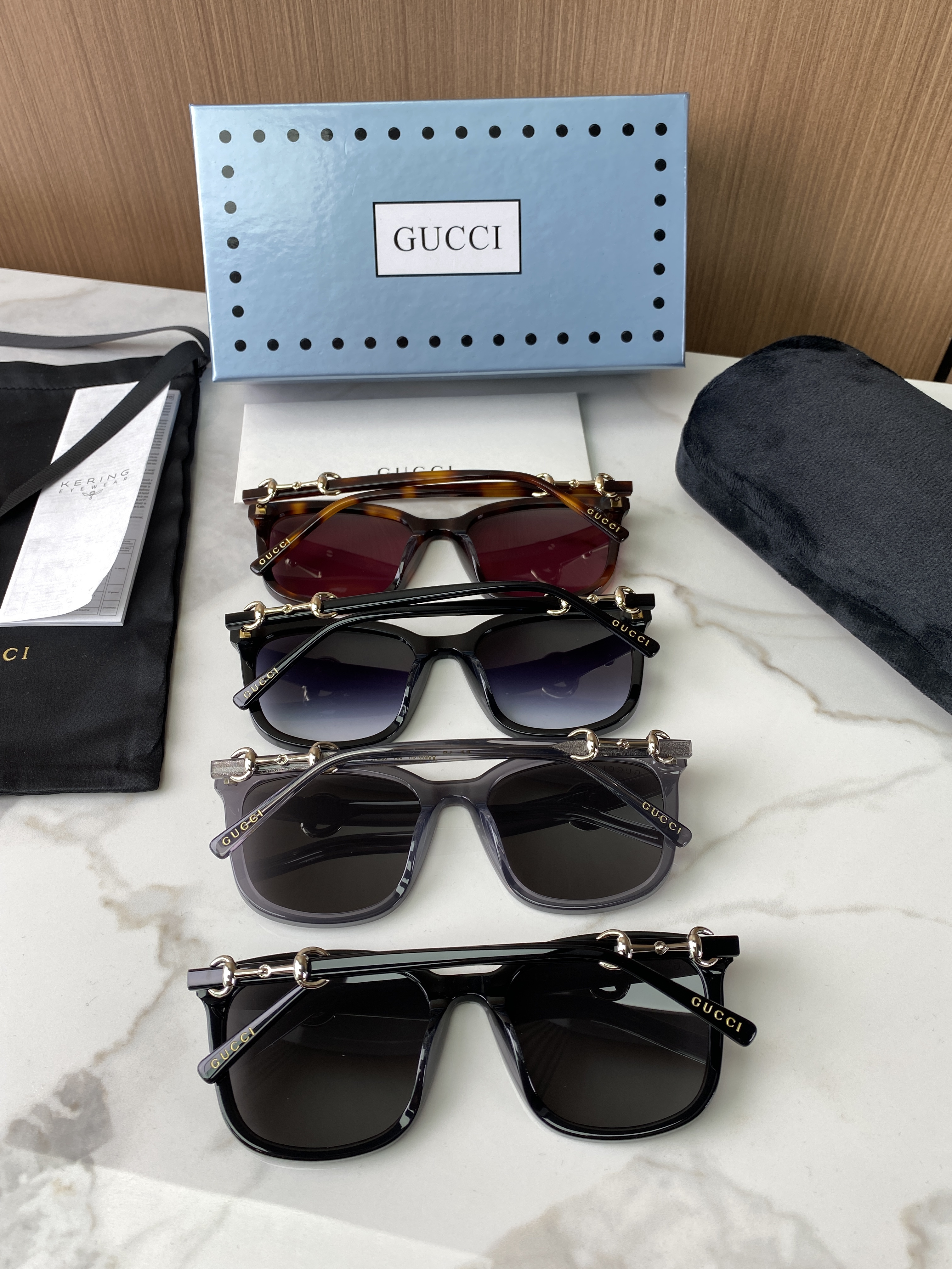 Очки солнцезащитные унисекс в стиле Gucci авиатор прямоугольной формы в комбинированной оправе