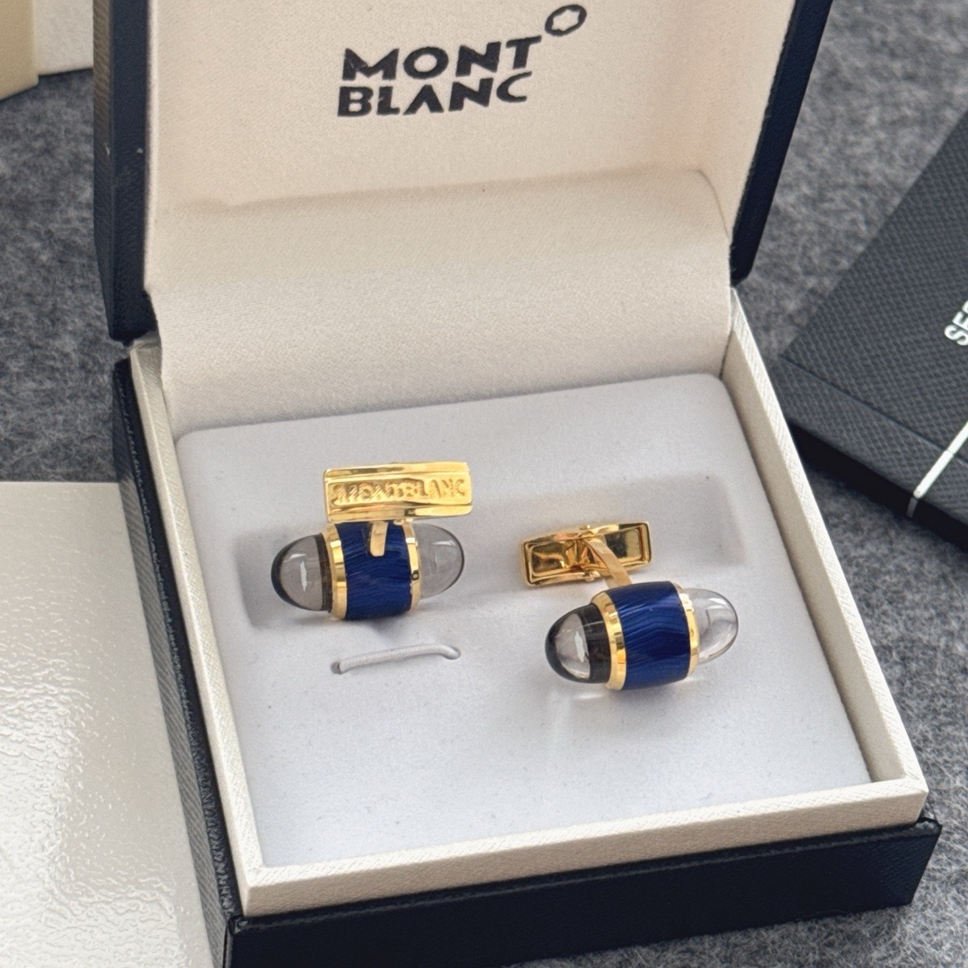 Запонки мужские Montblanc из металла с синими вставками