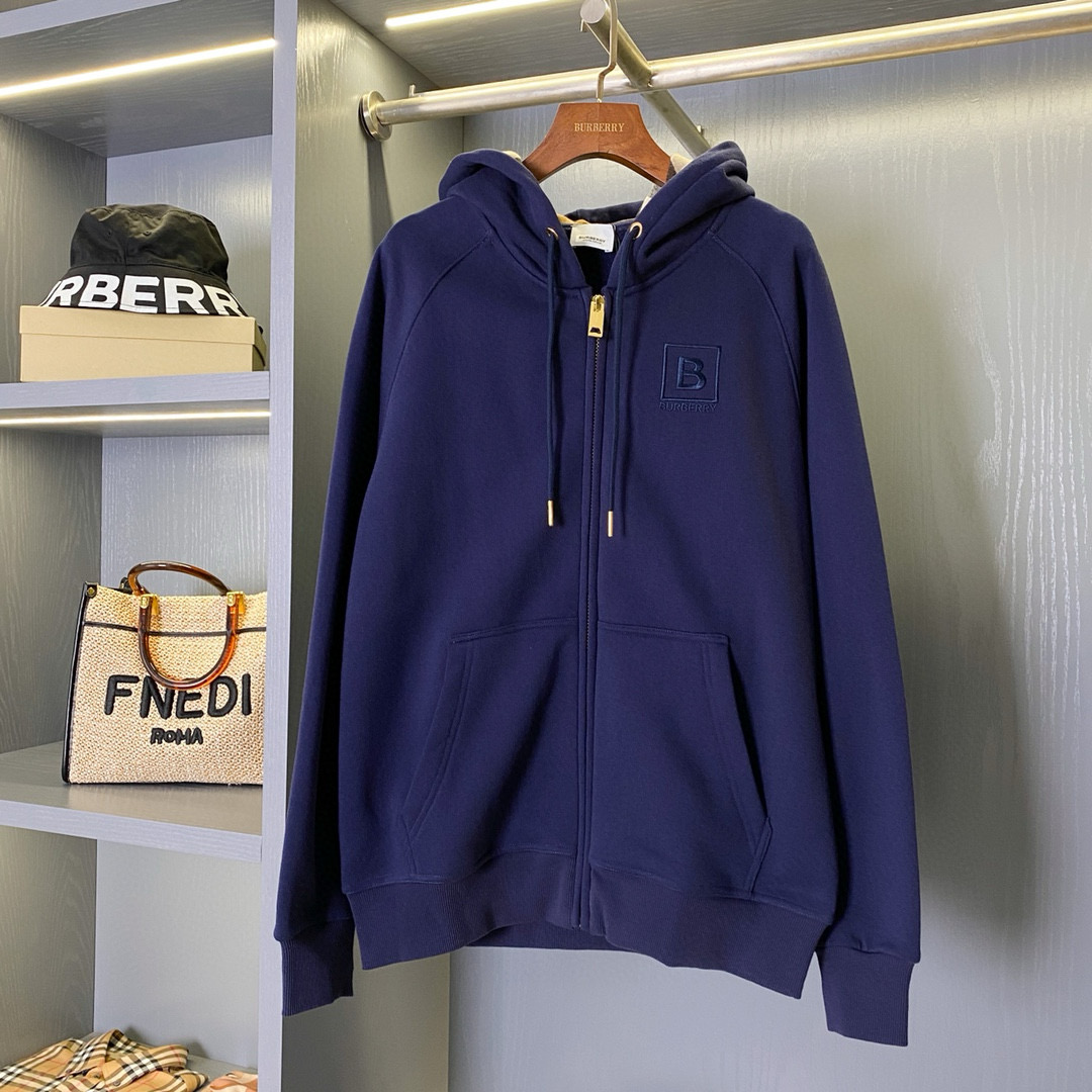 Худи унисекс в стиле Burberry из плотного футера с вышивкой синего цвета