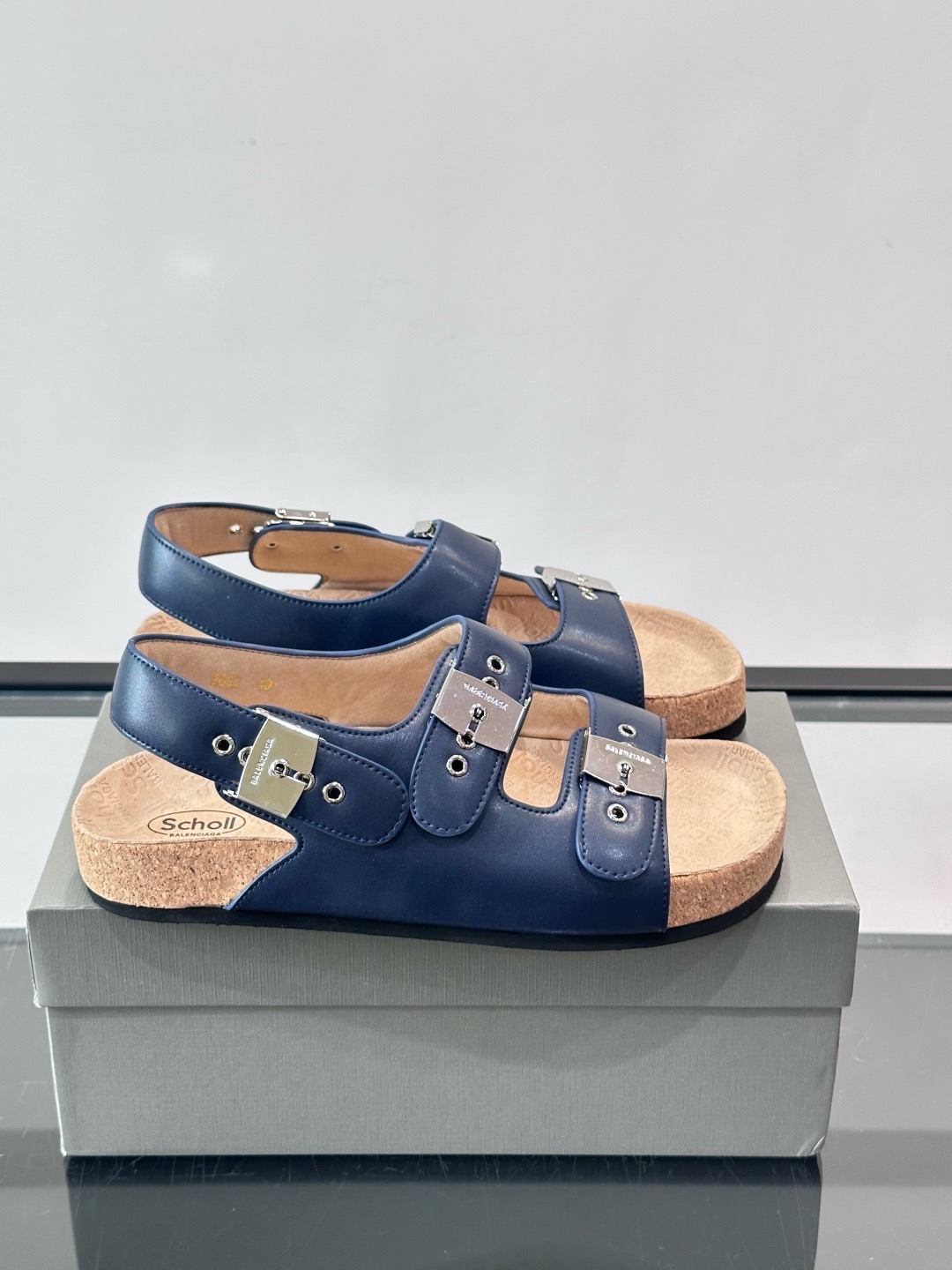 Сандалии мужские в стиле Balenciaga x Birkenstock Boston синего цвета