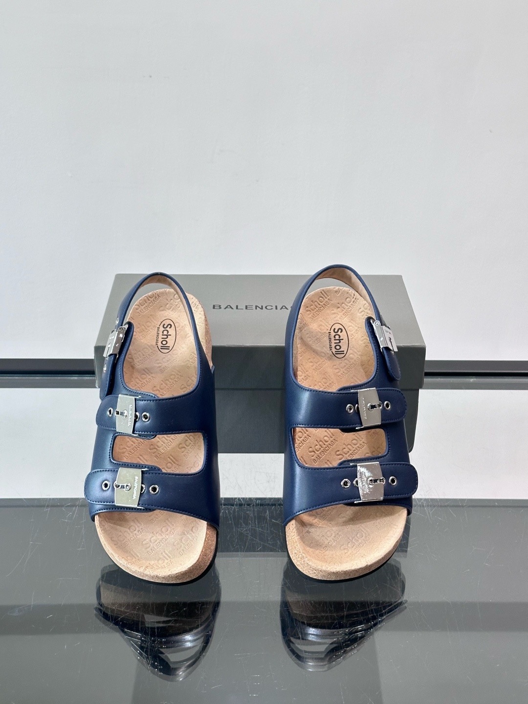 Сандалии мужские в стиле Balenciaga x Birkenstock Boston синего цвета