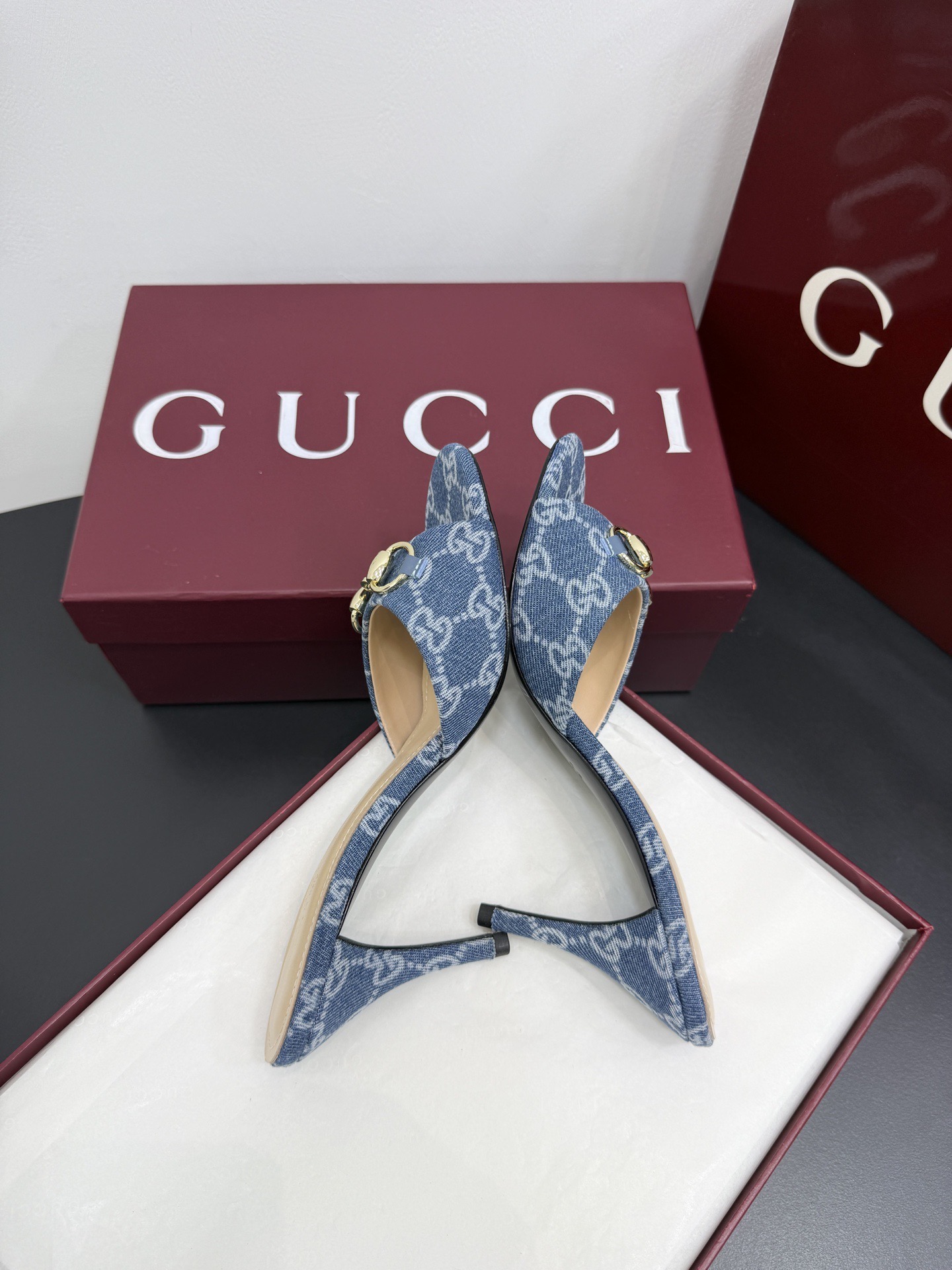 Мюли женские в стиле Gucci Horsebit синего цвета