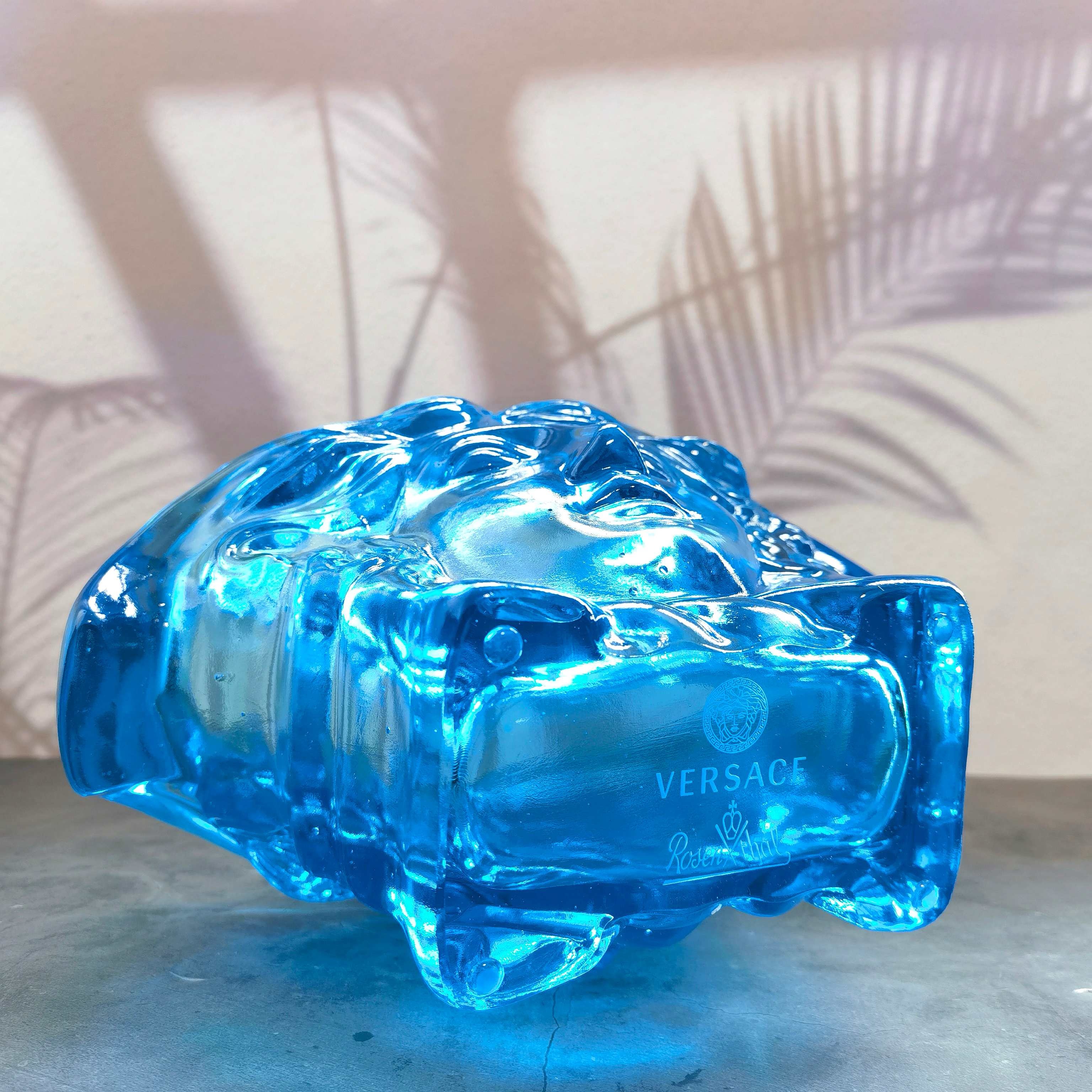 Ваза хрустальная в стиле Versace Medusa Head, сапфирово-голубого цвета