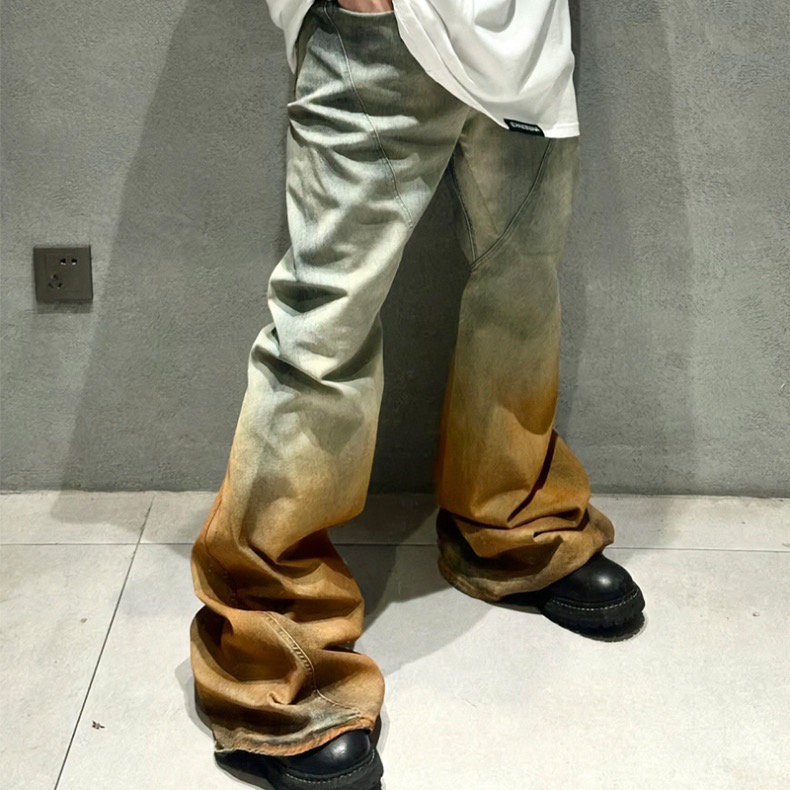 Джинсы унисекс в стиле Rick Owens серо-коричневого цвета