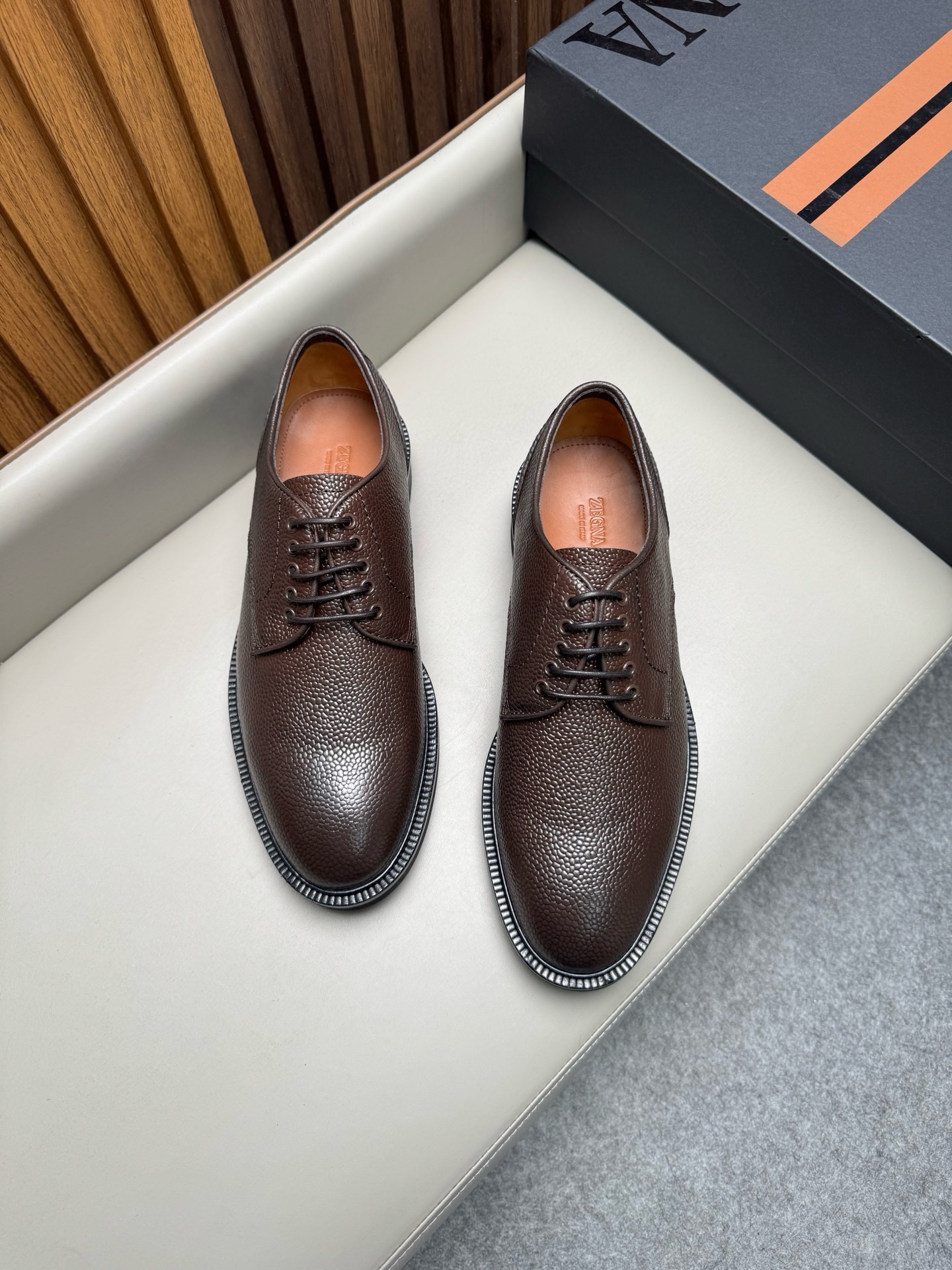 Дерби мужские в стиле Zegna Aosta коричневого цвета