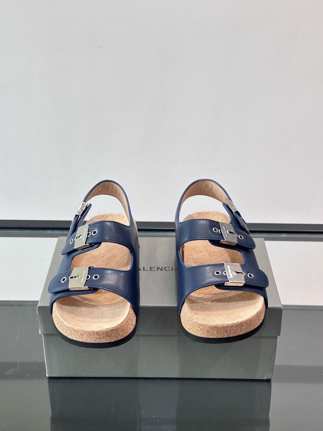 Сандалии мужские в стиле Balenciaga x Birkenstock Boston синего цвета