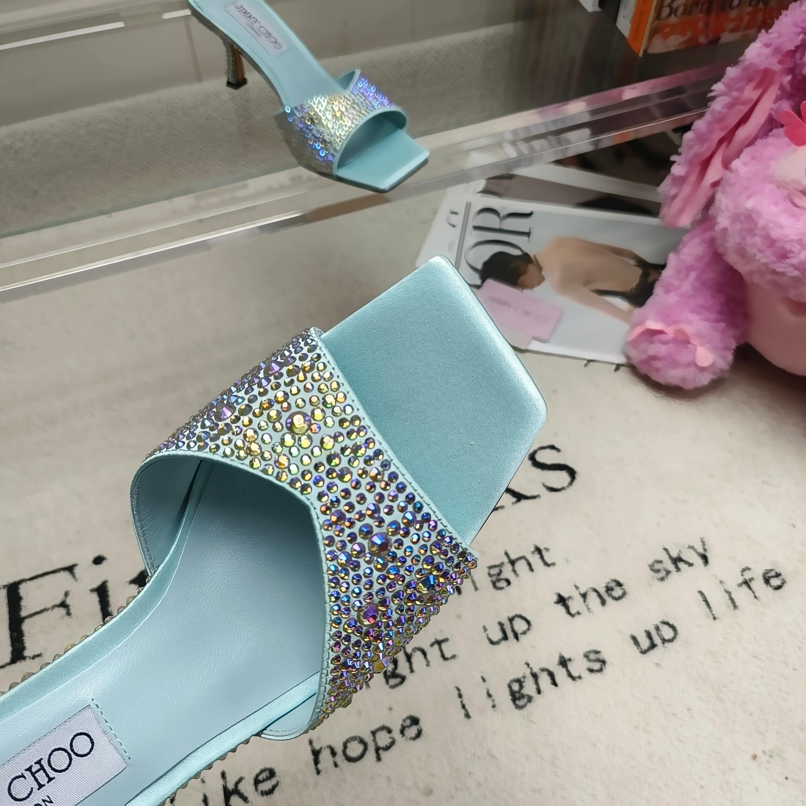 Мюли женские в стиле Jimmy Choo голубого цвета