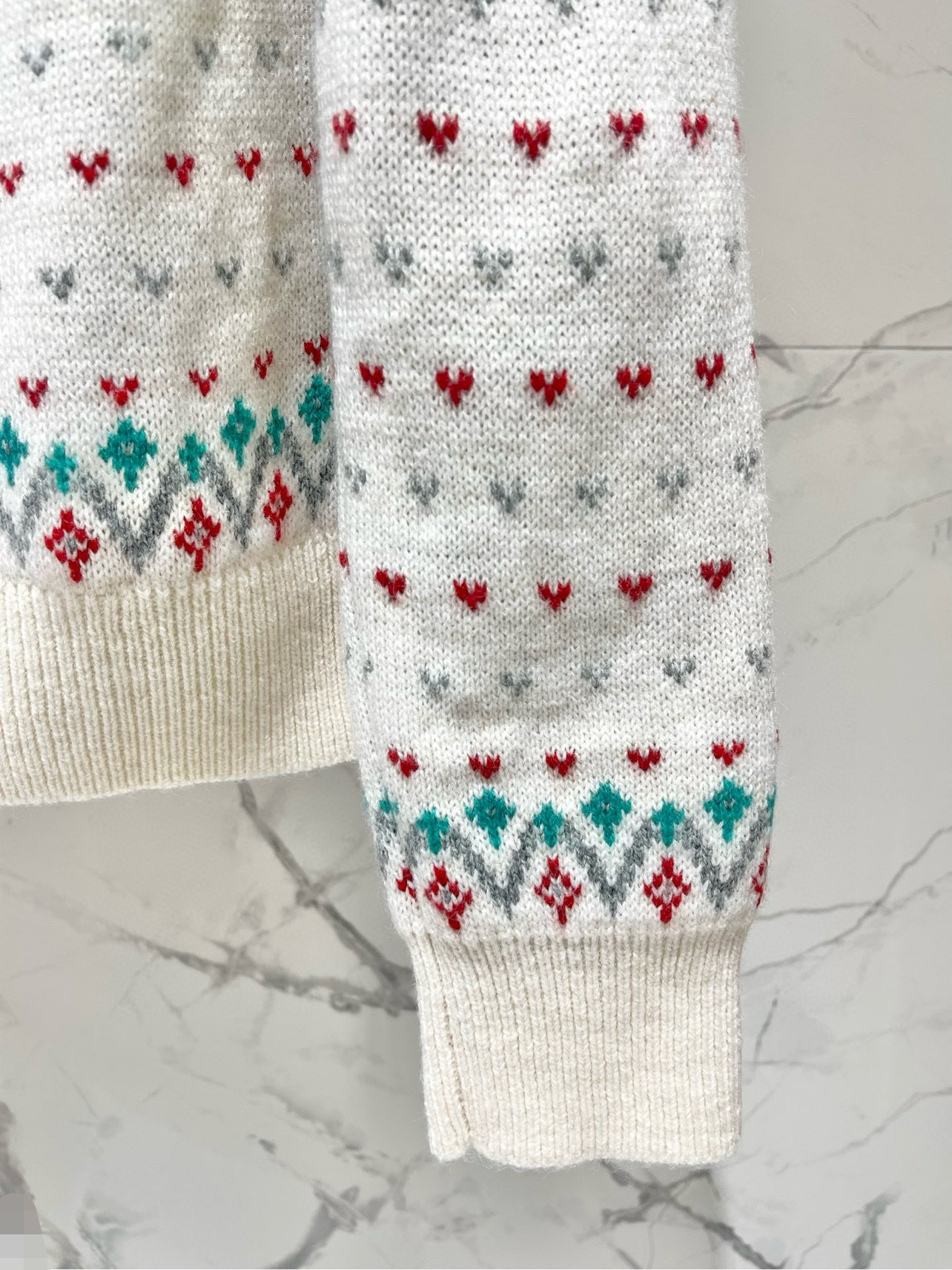 Кардиган женский в стиле Ralph Lauren с узором Fair Isle белого цвета
