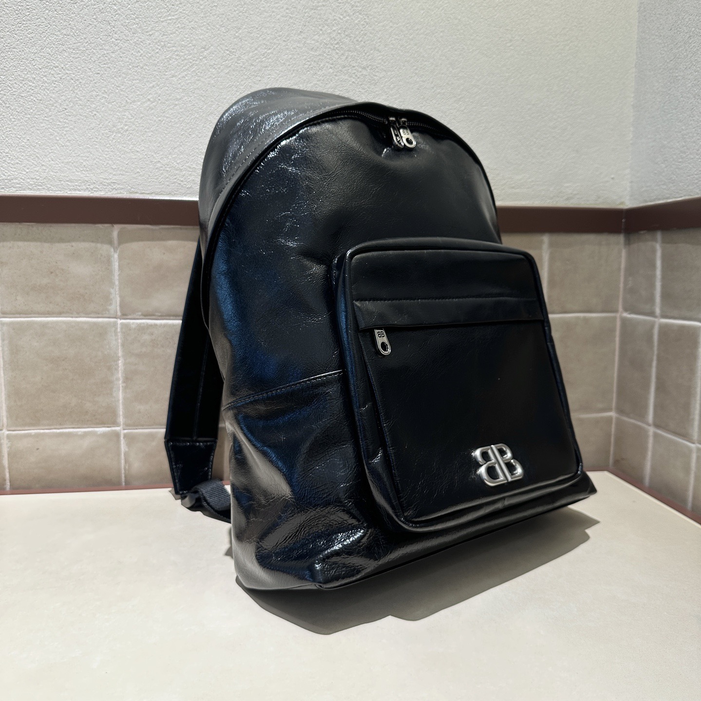 Рюкзак мужской в стиле Balenciaga Monaco из натуральной кожи чёрного цвета