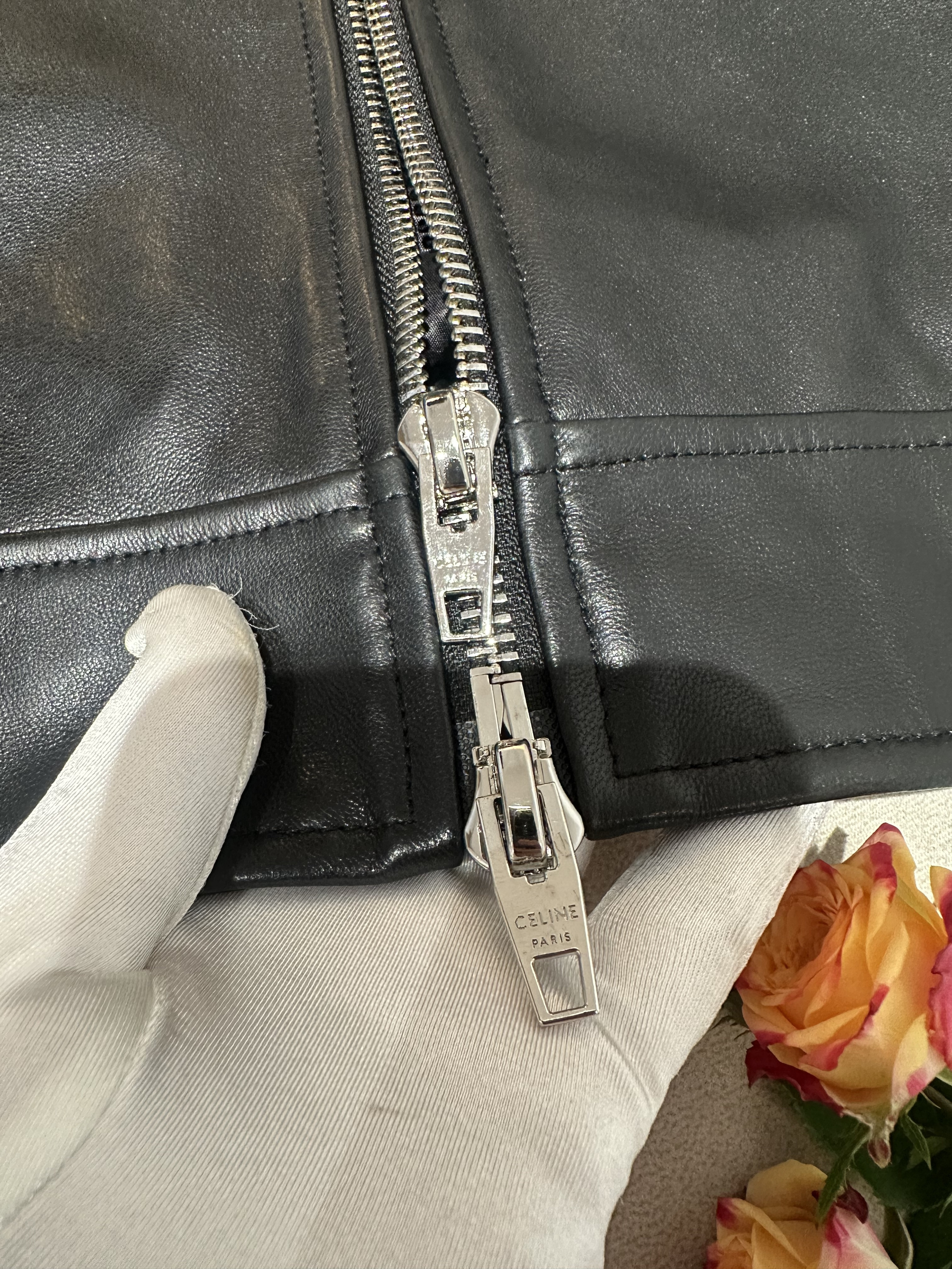 Куртка женская укороченная Celine чёрного цвета с отложным воротником
