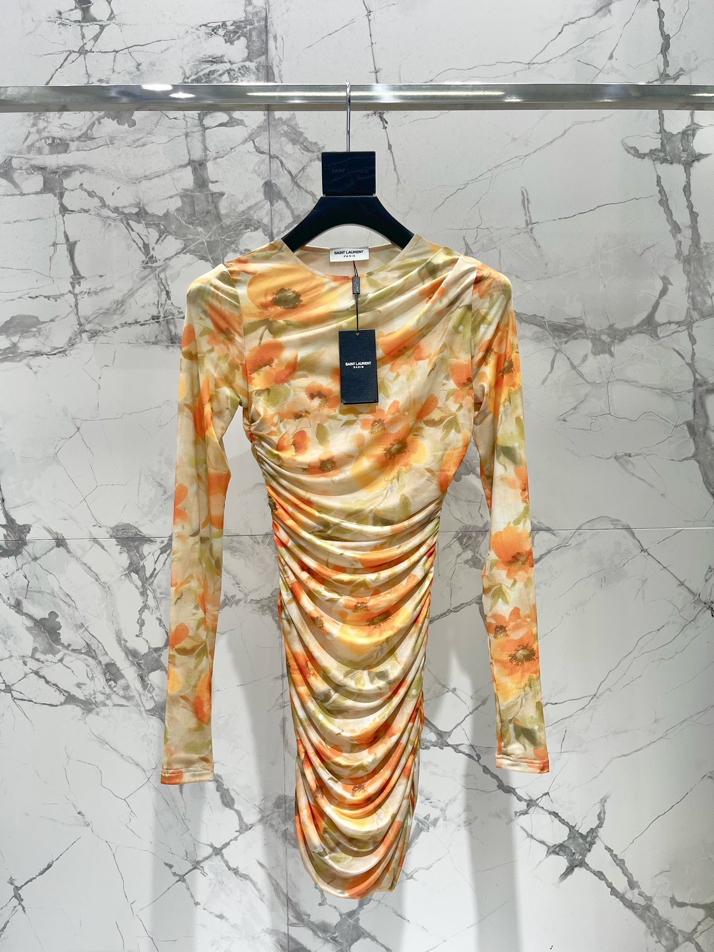 Платье женское в стиле Saint Laurent жёлто-оранжевого цвета