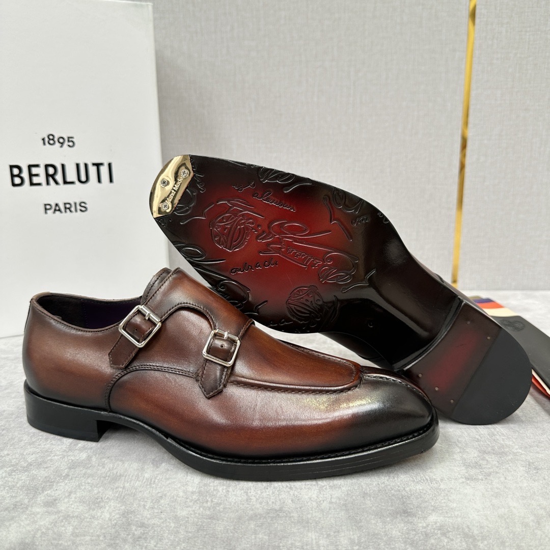 Туфли мужские в стиле Berluti монки коричневого цвета