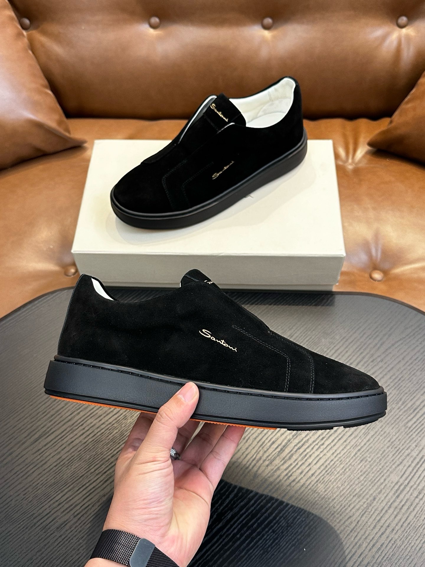 Слипоны мужские в стиле Santoni чёрного цвета