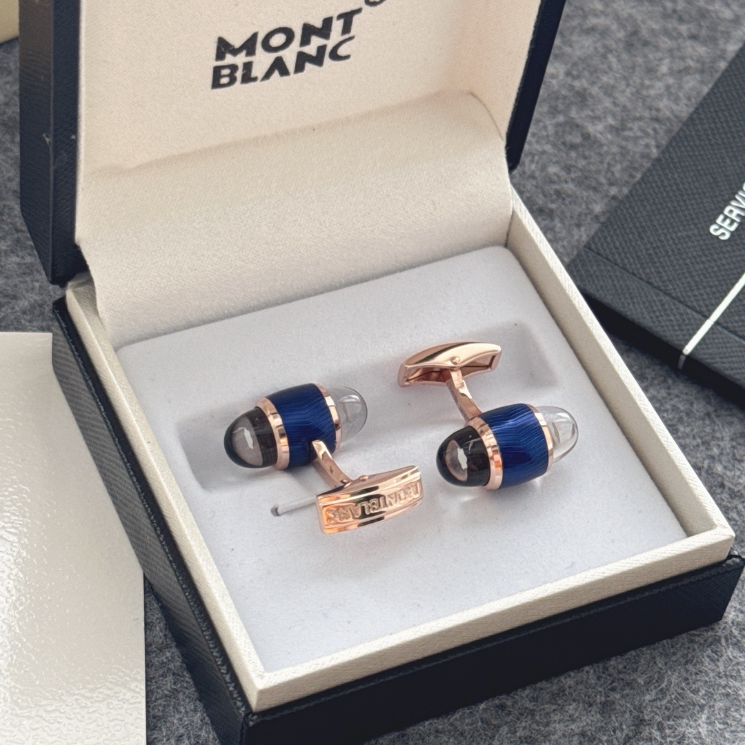 Запонки мужские Montblanc из металла с синими вставками