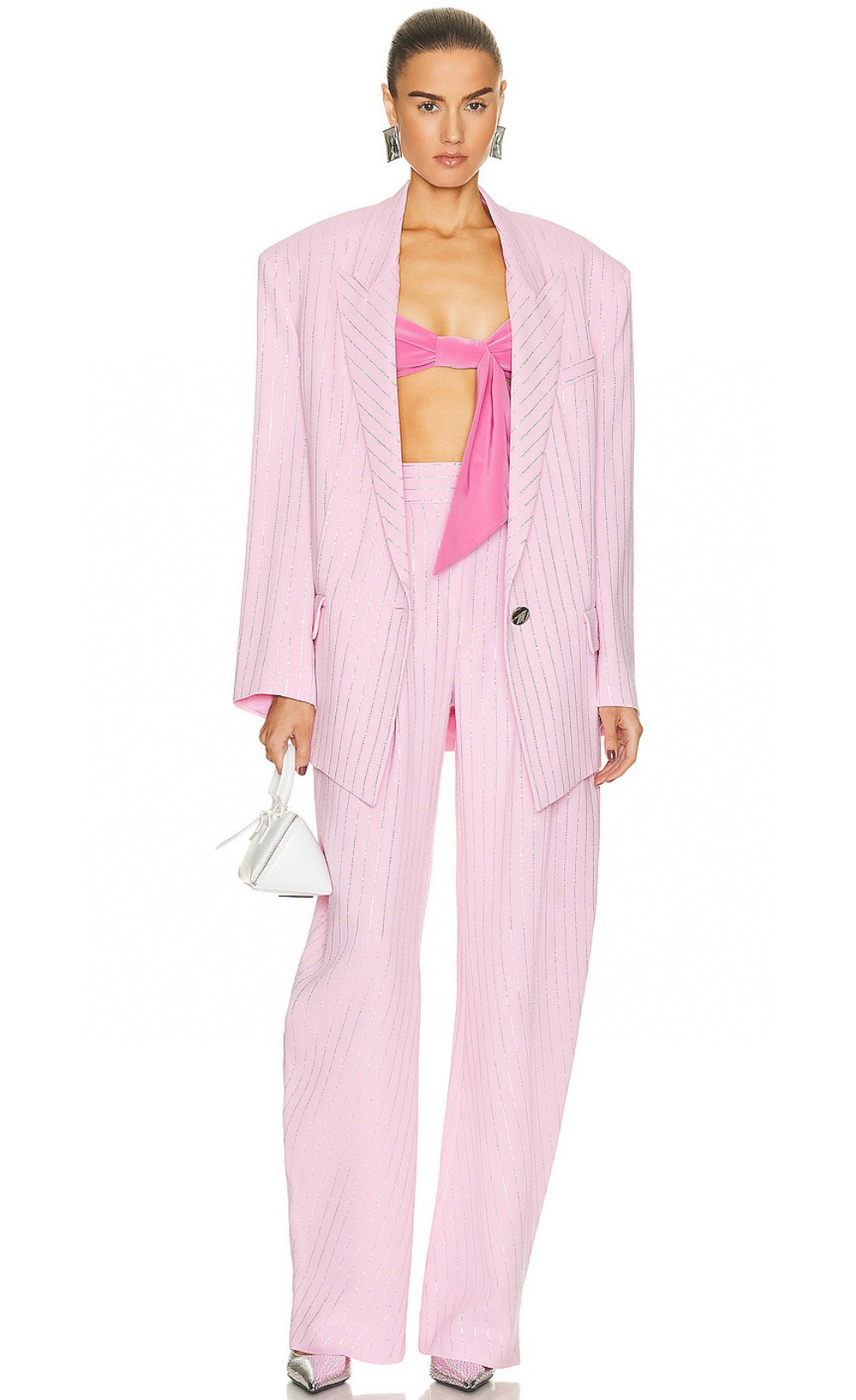 Брюки женские в стиле The Attico с кристаллами в розовом цвете Сакура