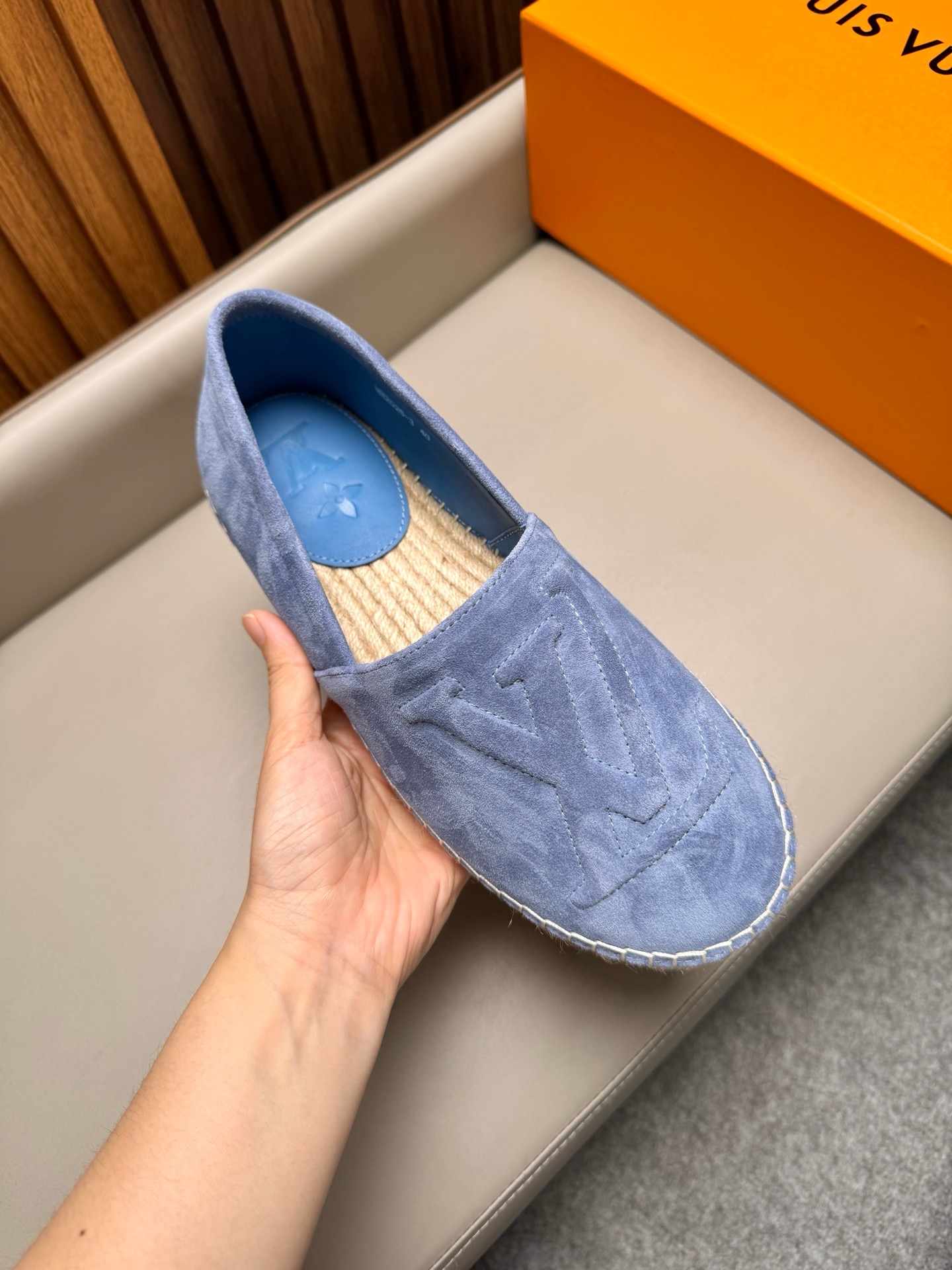 Эспадрильи мужские в стиле Louis Vuitton из натуральной замши голубого цвета