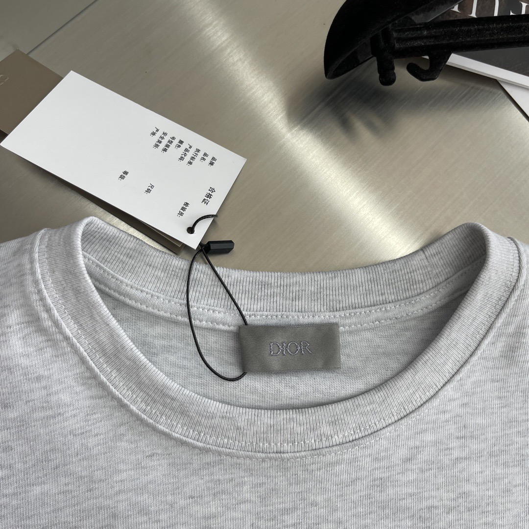 Футболка мужская в стиле Dior с вышивкой CD серого меланж цвета