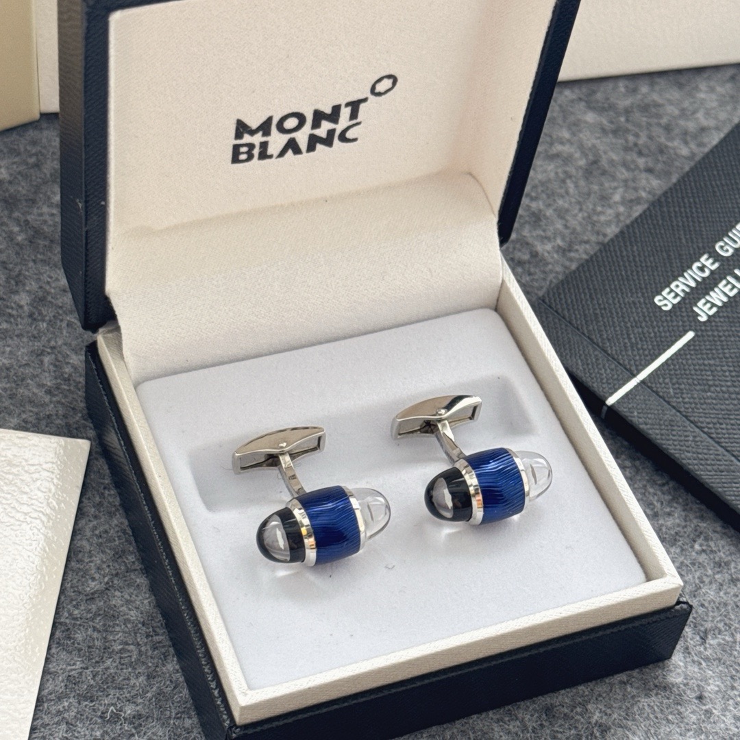 Запонки мужские Montblanc из металла с синими вставками