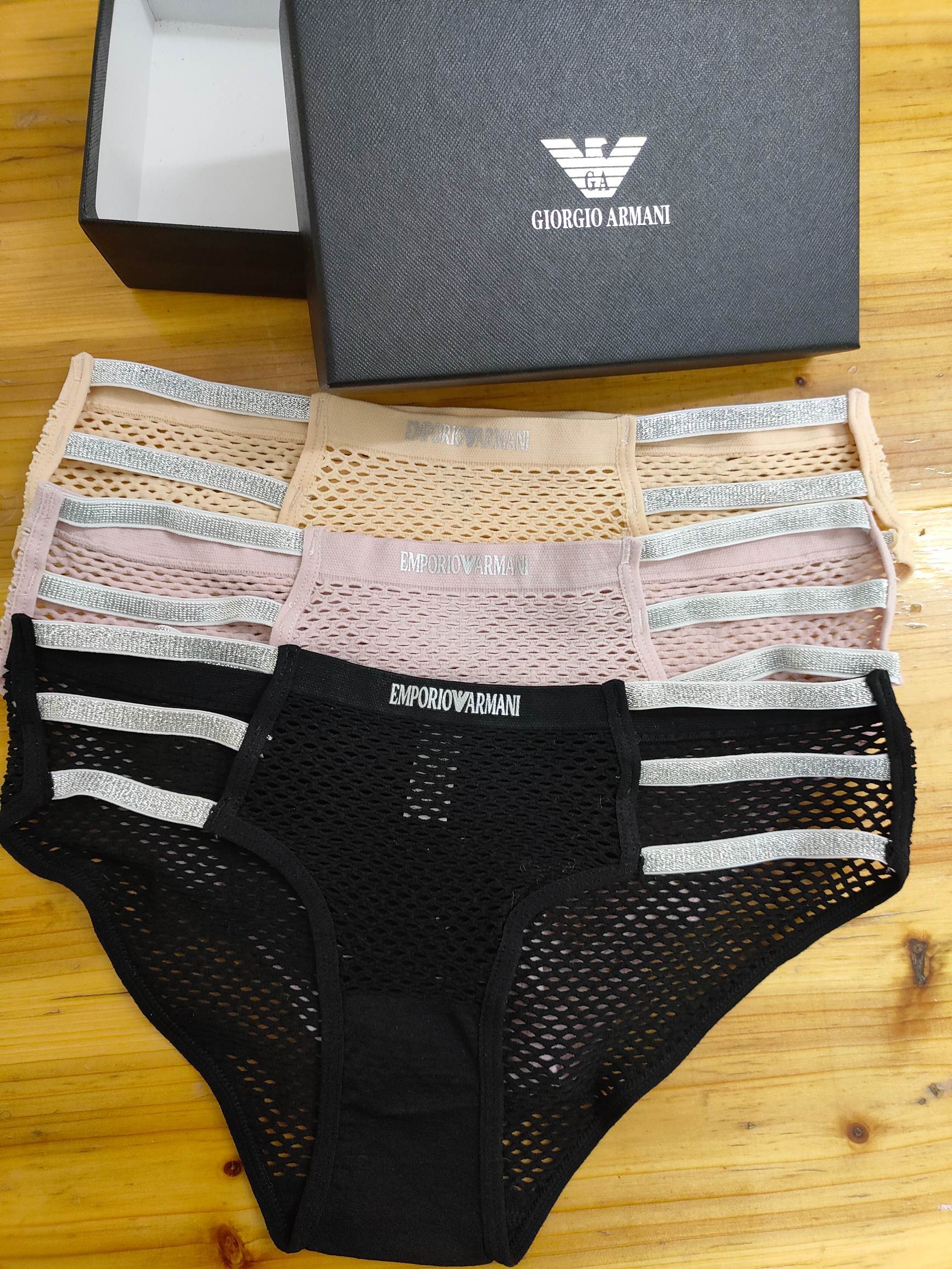 Трусы женские Armani из хлопка с сетчатой текстурой (набор 3 шт.)