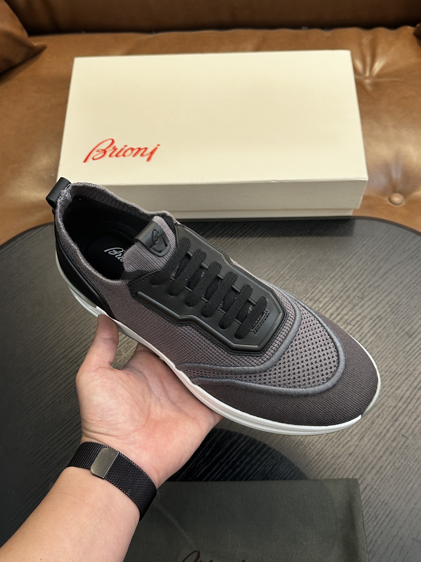 Кроссовки мужские в стиле Brioni серого цвета