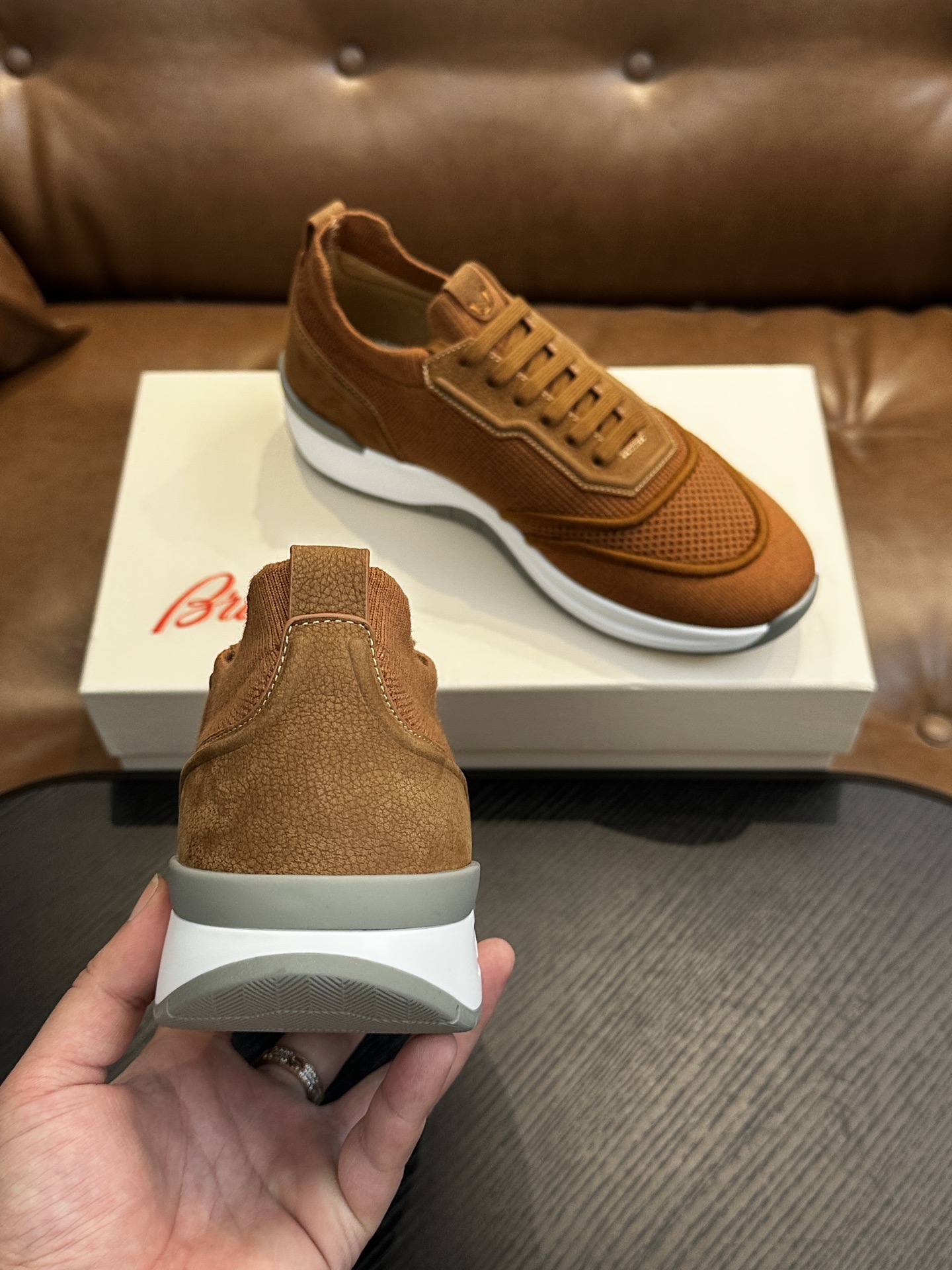 Кроссовки мужские в стиле Brioni коньячного цвета