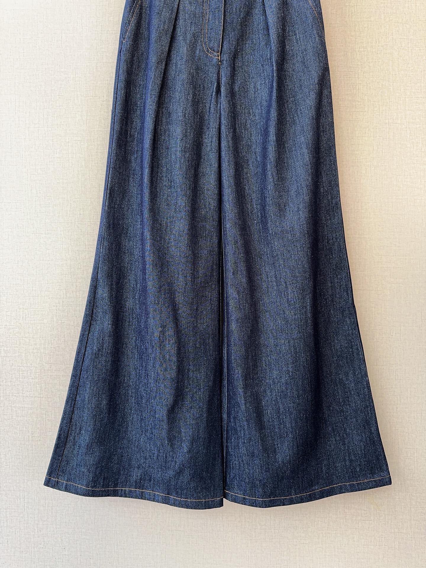 Брюки женские в стиле Dice Kayek синего цвета из денима широкие с высокой посадкой