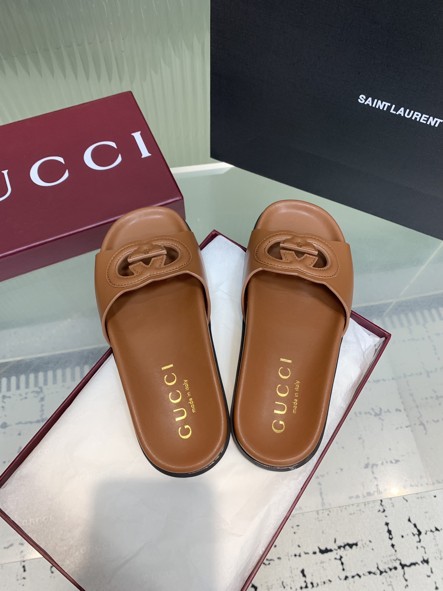 Мюли женские в стиле Gucci GG карамельного цвета