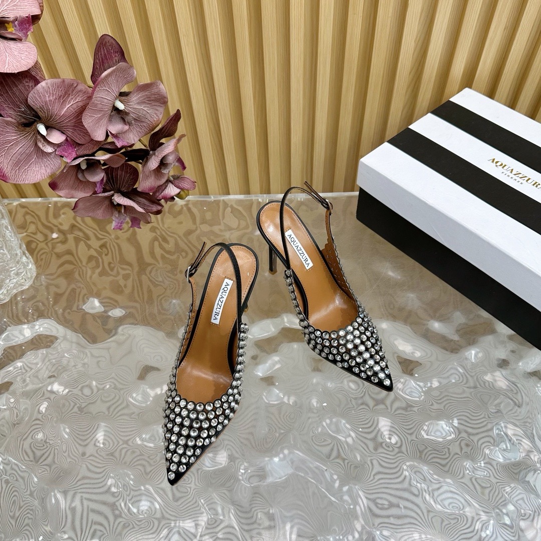 Туфли женские Aquazzura Gatsby Sling Satin 105 чёрного цвета