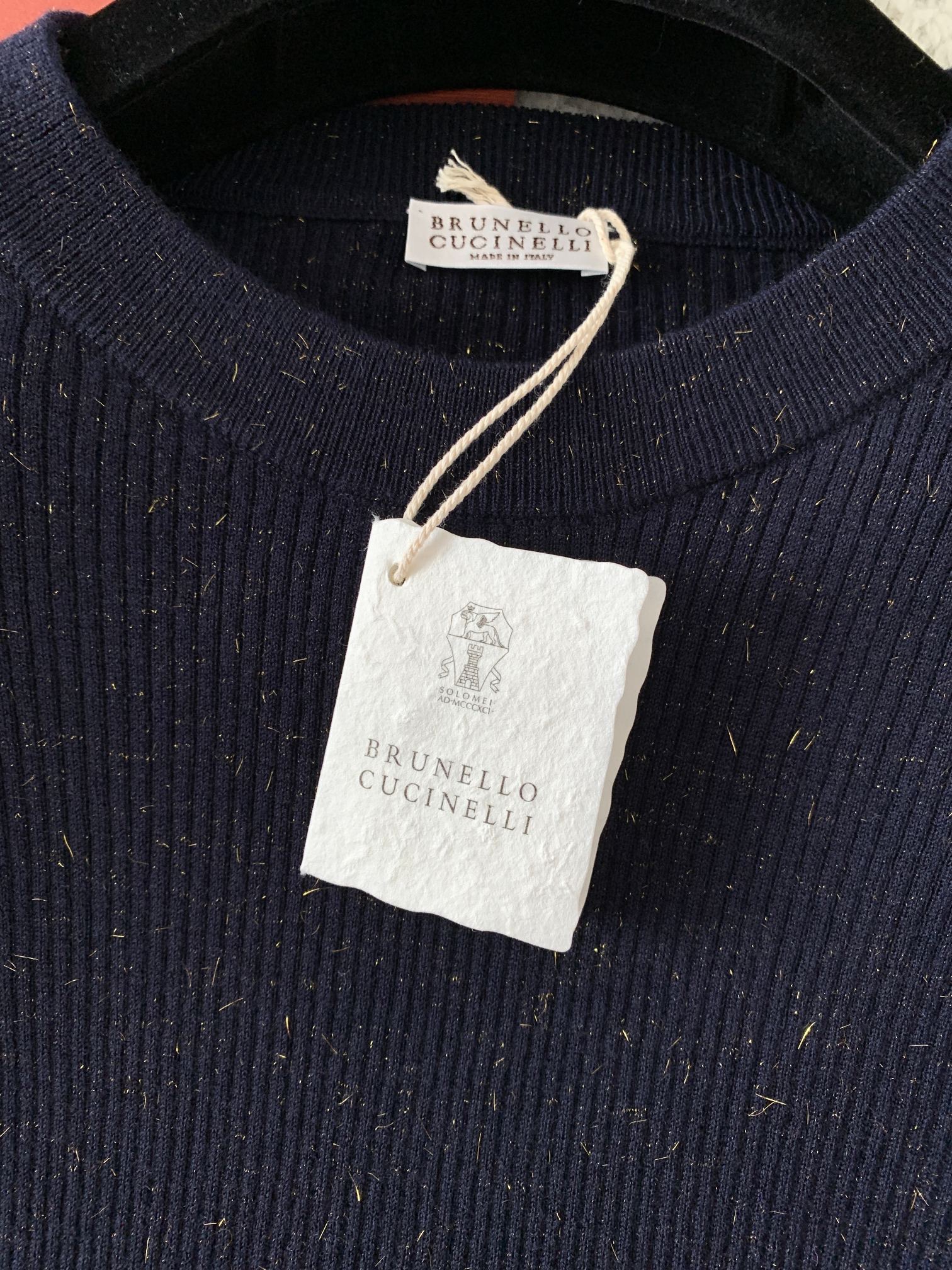 Джемпер женский Brunello Cucinelli с короткими рукавами синего цвета