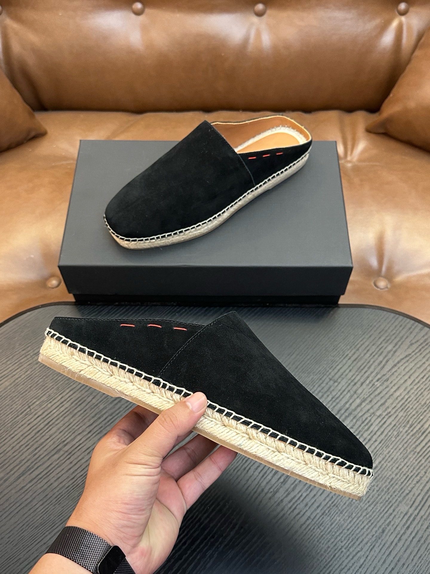 Мюли мужские в стиле Kiton чёрного цвета