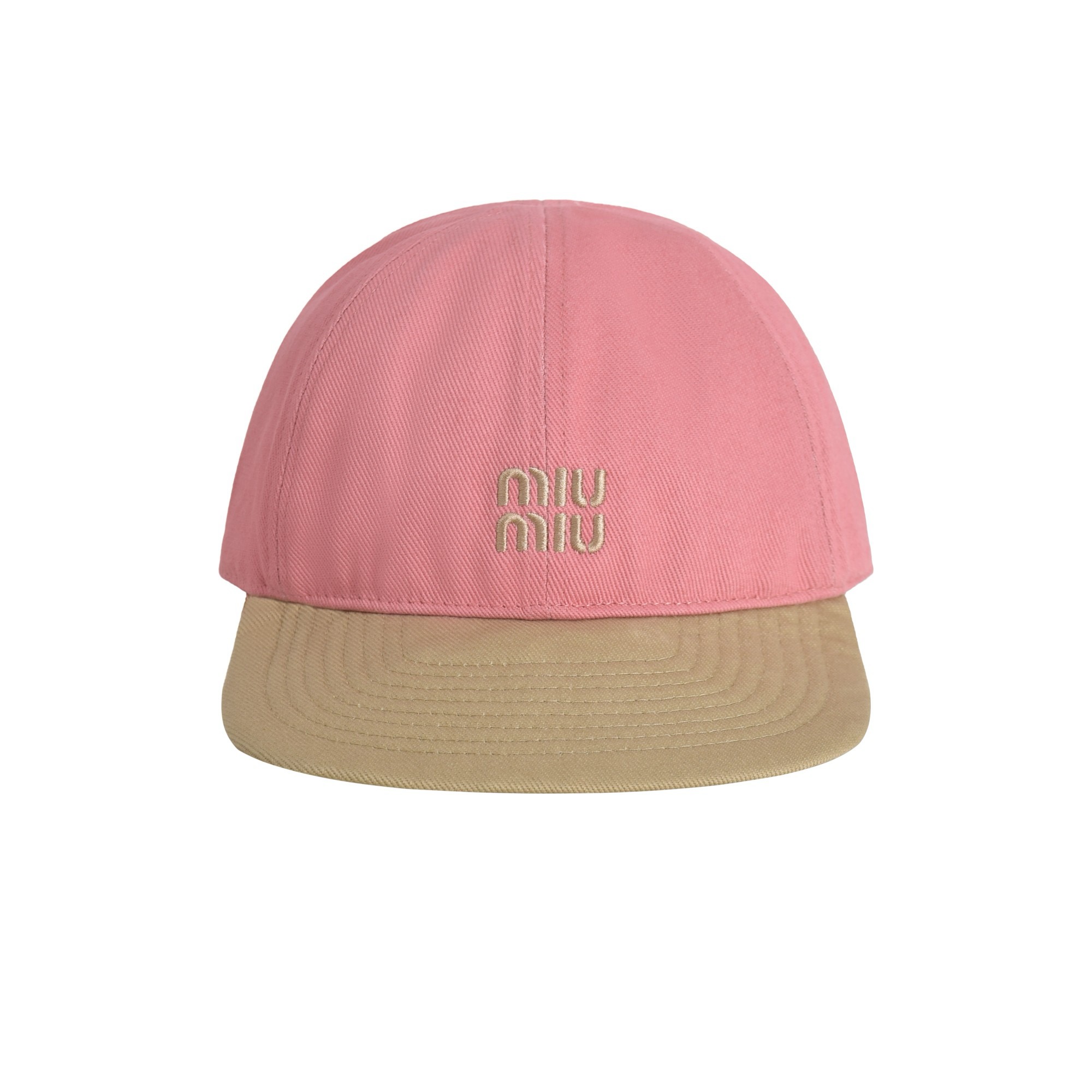 Бейсболка женская Miu Miu Drill Baseball Cap розово-бежевого цвета с вышитым логотипом