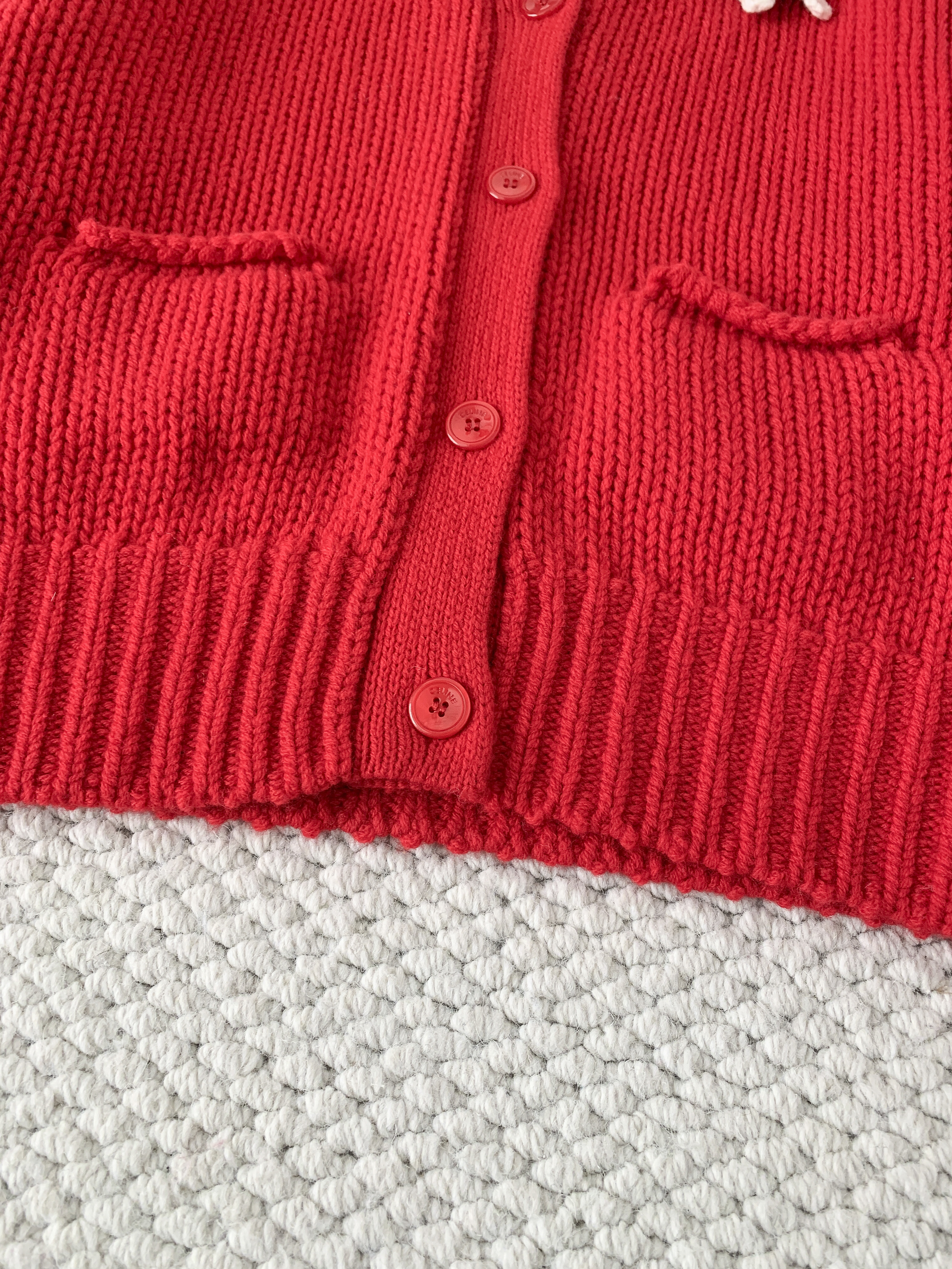 Кардиган женский в стиле Celine V-neck из шерсти красного цвета