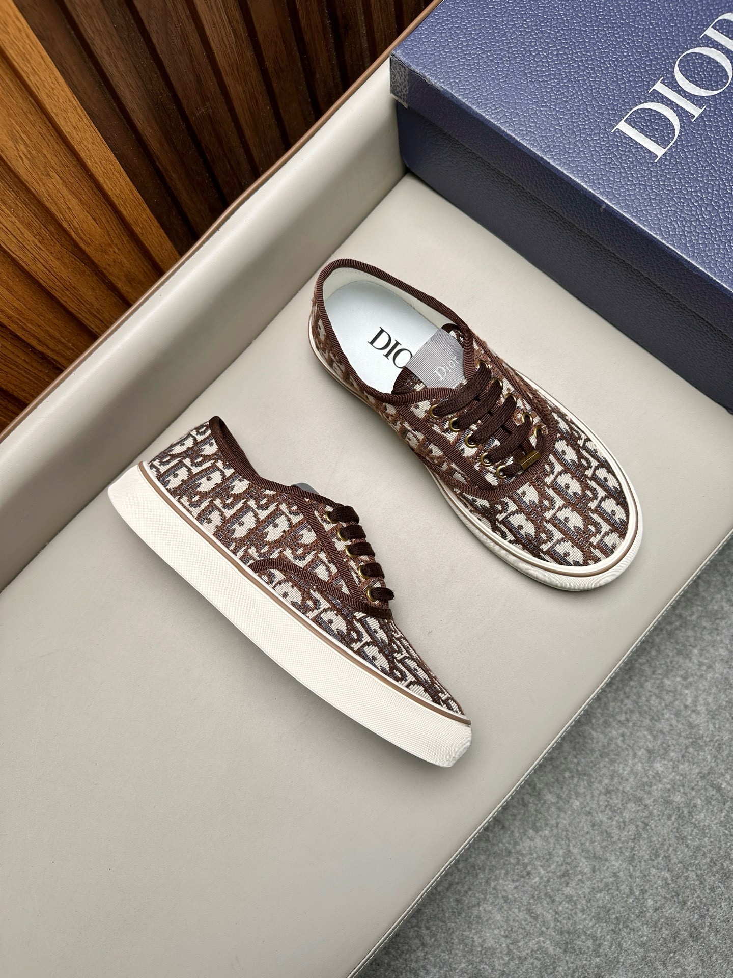 Кеды мужские Dior B23 League коричнево-белого цвета