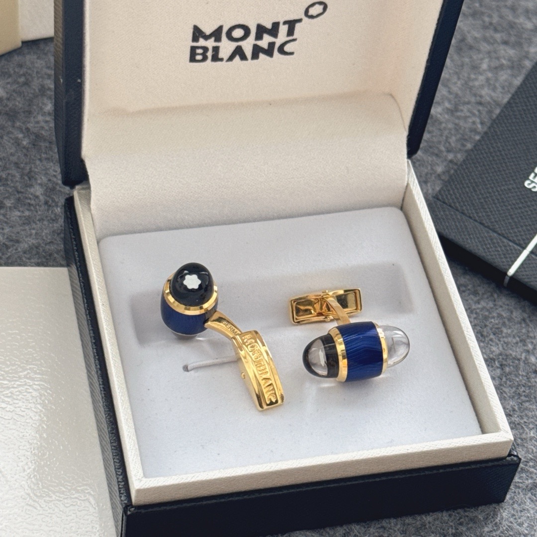 Запонки мужские Montblanc из металла с синими вставками