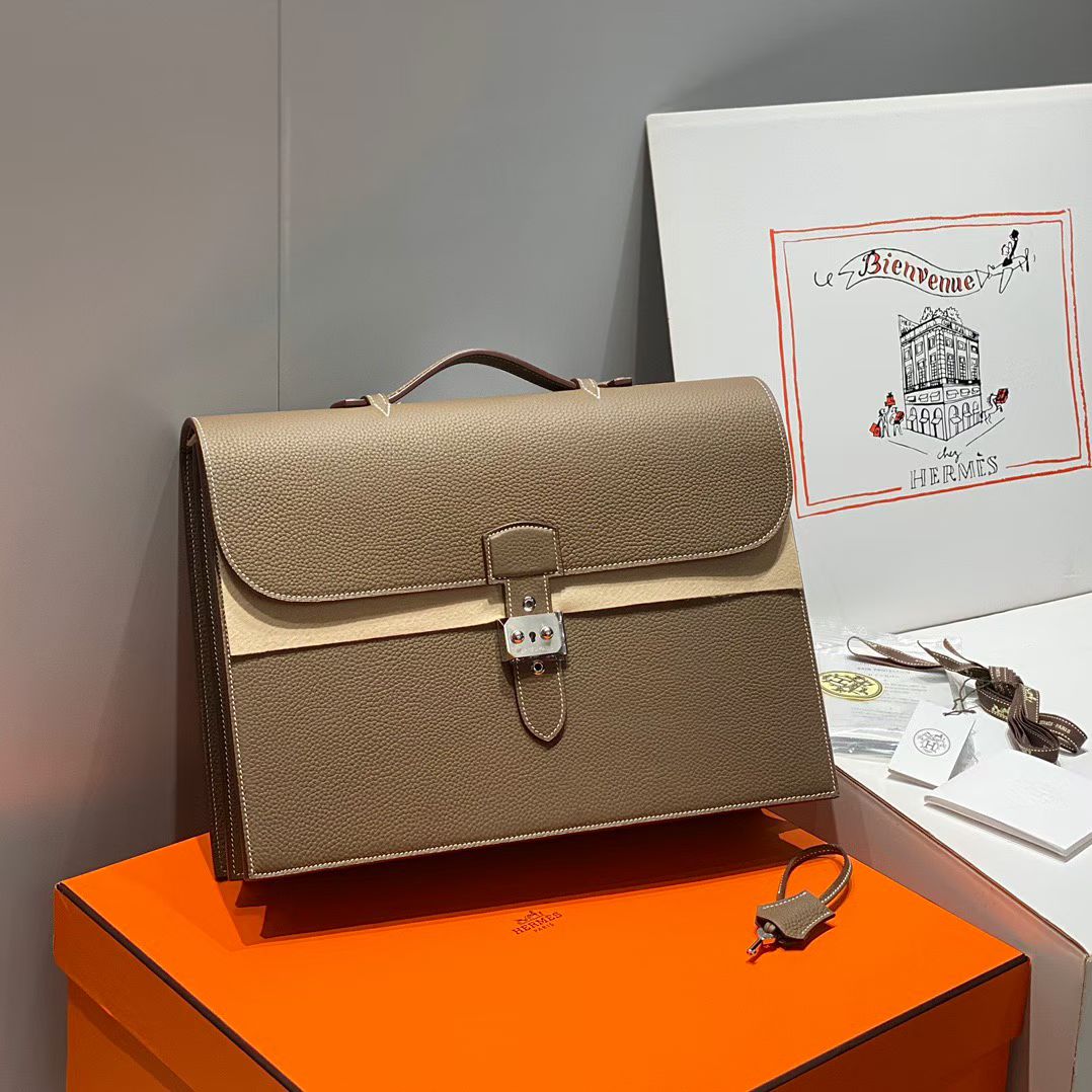 Портфель мужской Hermès Sac à Dépêches 38  серого тауп цвета