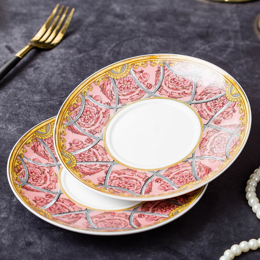 Кофейный сервиз в стиле Versace, розового цвета, 15 предметов