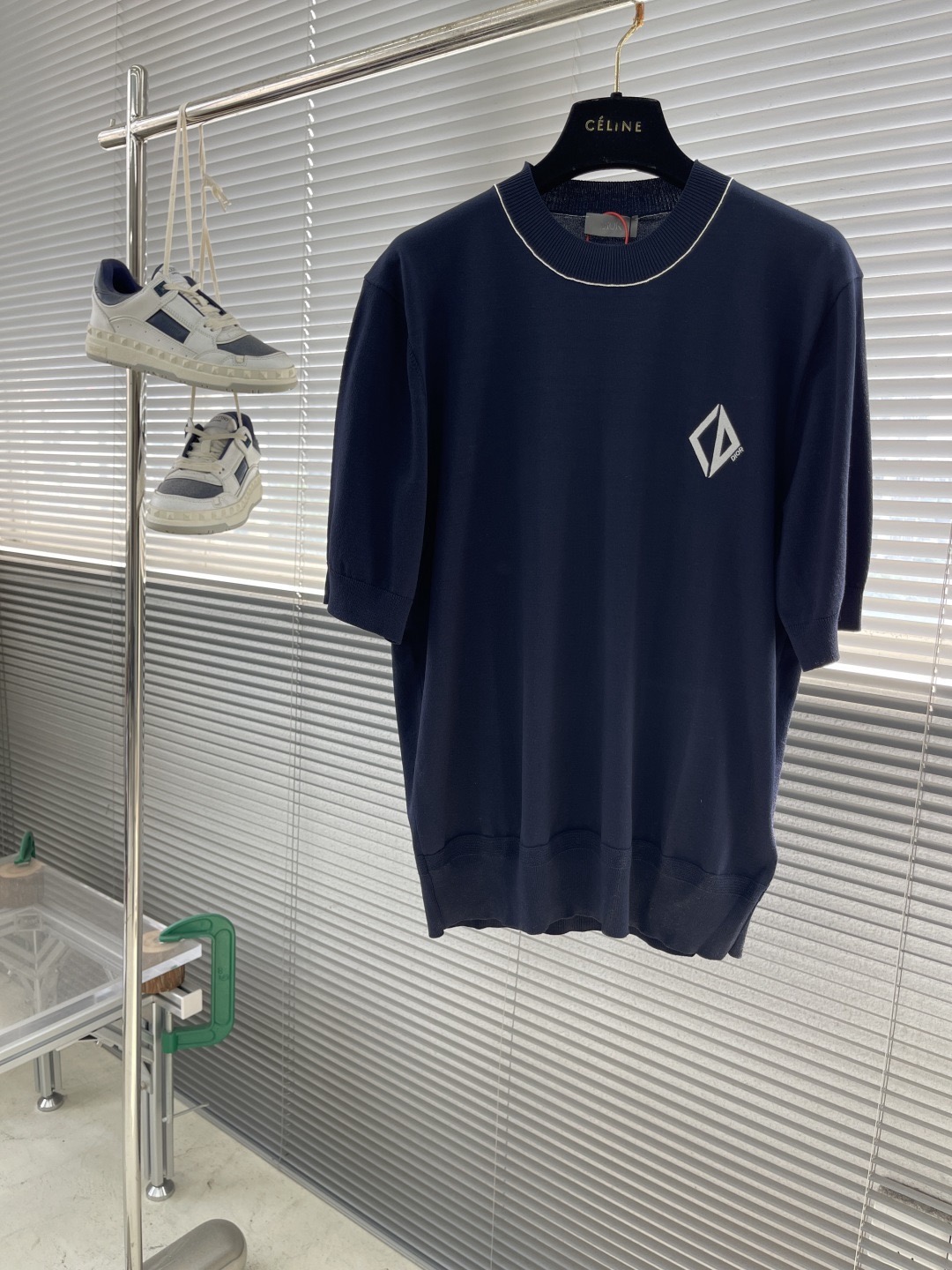 Футболка мужская в стиле Dior Diamond трикотажная\ с логотипом тёмно-синего цвета