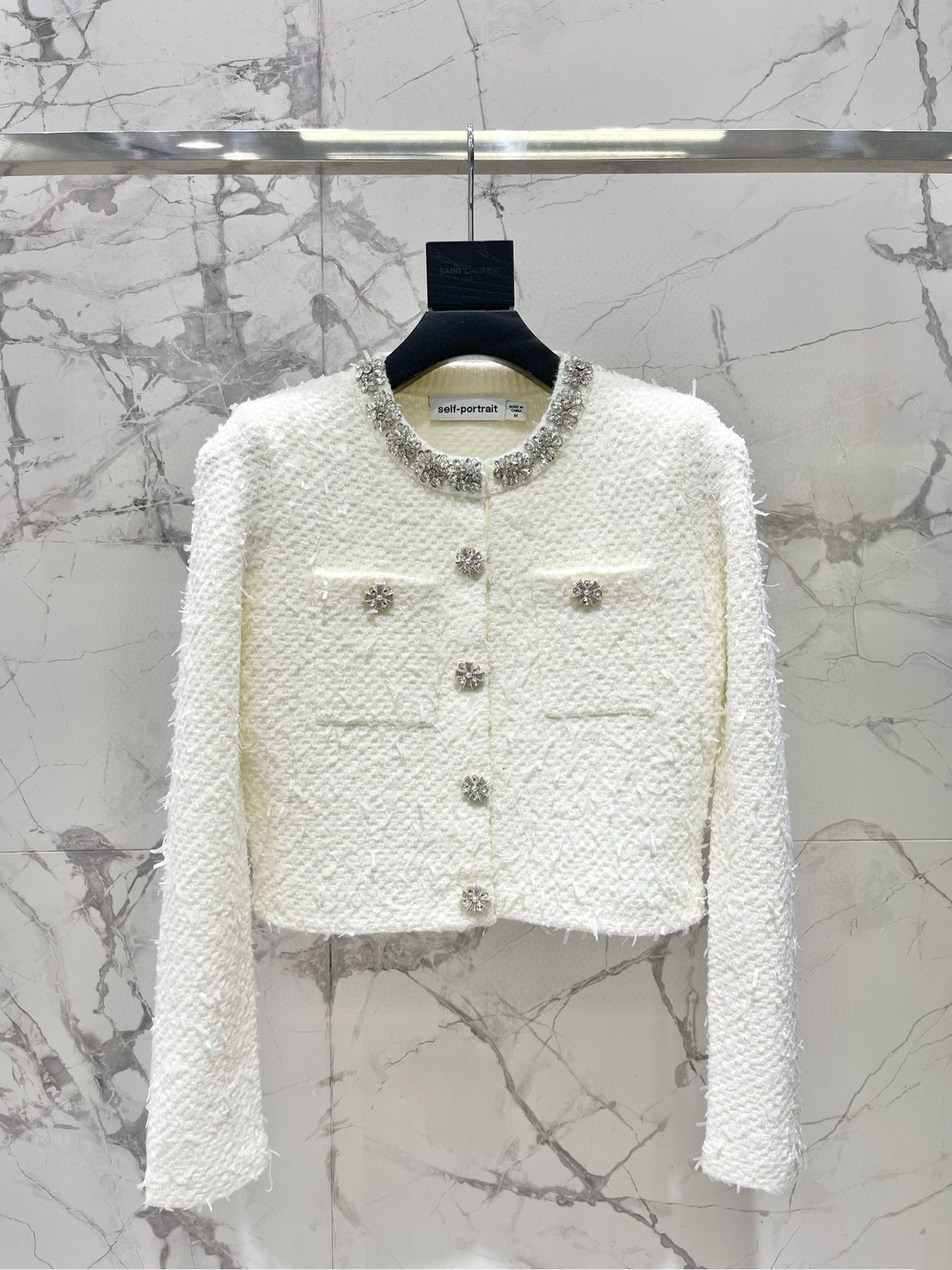 Жакет женский в стиле Self-Portrait с кристаллами, цвет айвори
