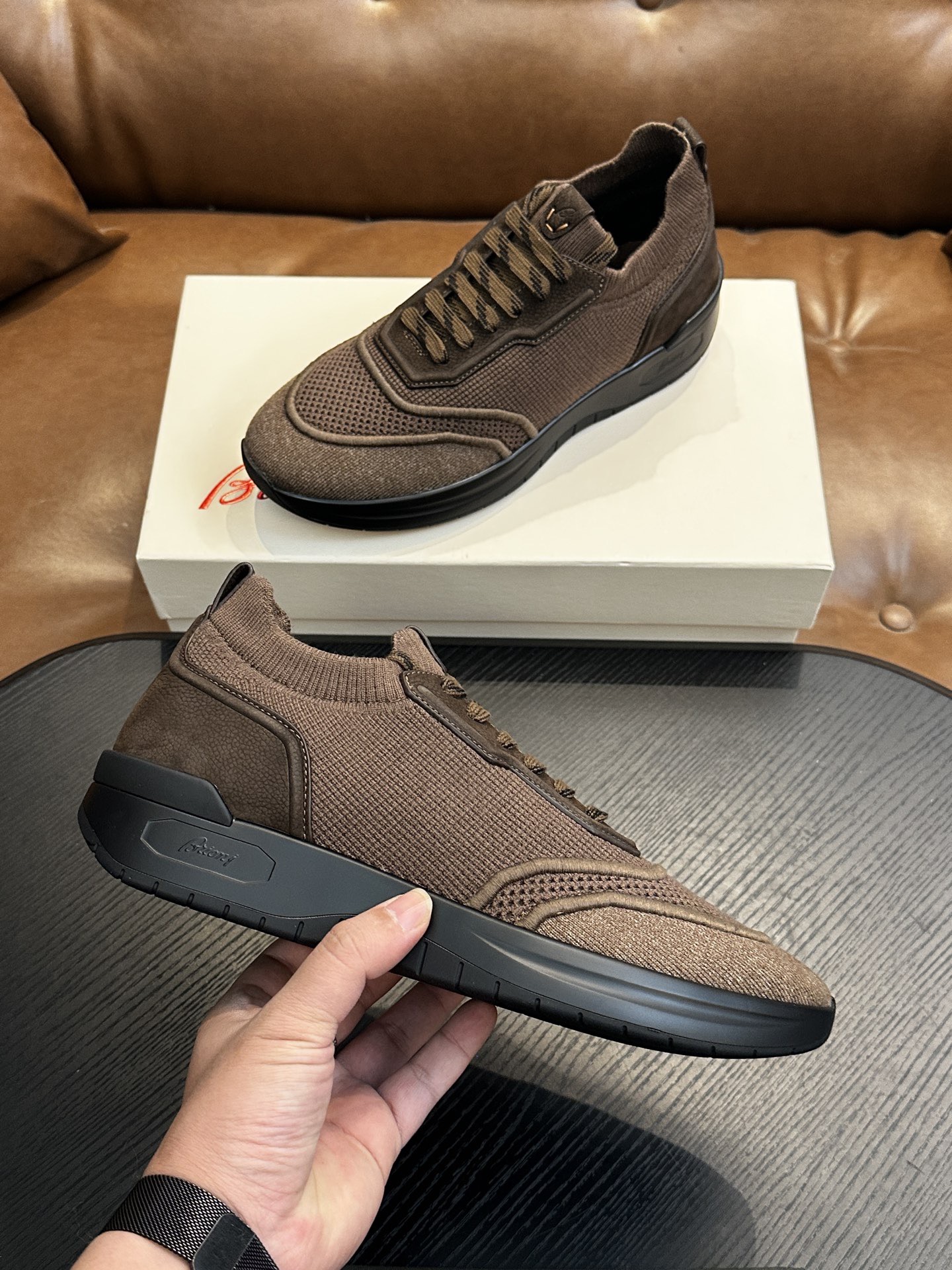 Кроссовки мужские в стиле Brioni коричневого цвета