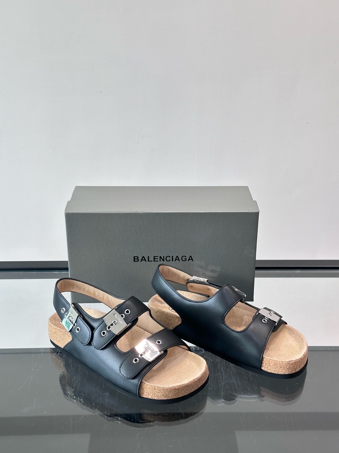 Сандалии мужские в стиле Balenciaga x Birkenstock Boston черного цвета