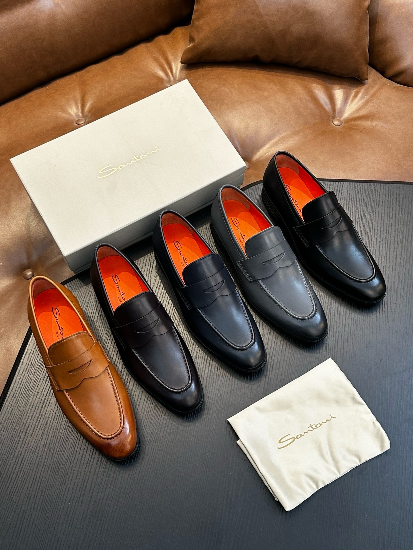 Лоферы мужские в стиле Santoni чёрного цвета