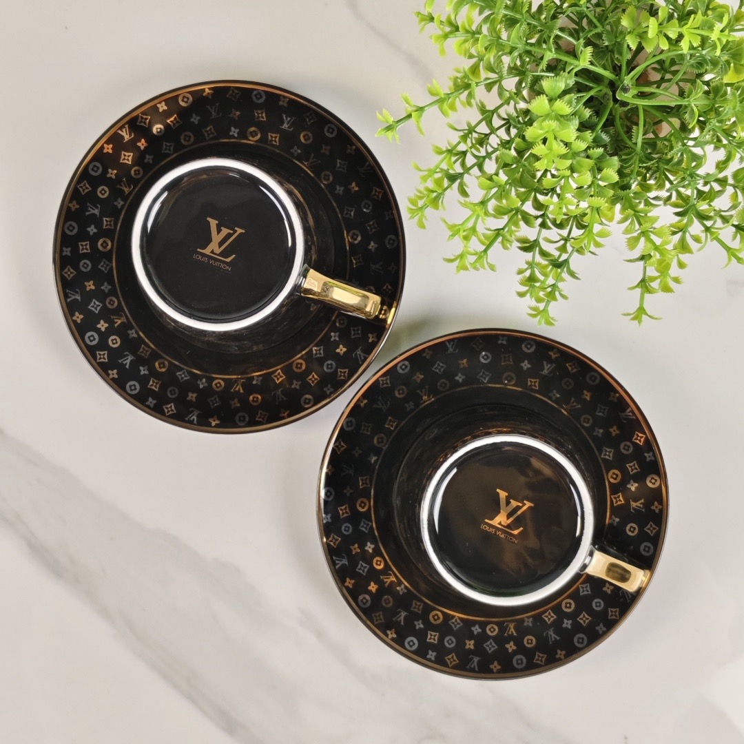 Кофейный набор в стиле Louis Vuitton, чёрный, 2 персоны
