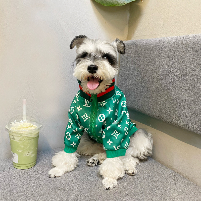Ветровка для собак в стиле Louis Vuitton Monogram зелёного цвета