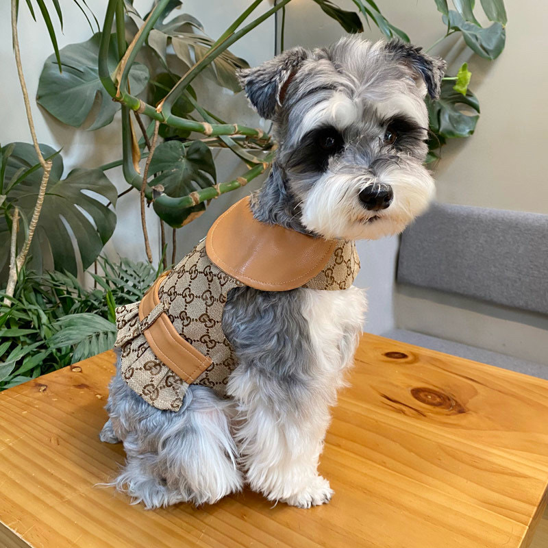 Жилет-платье для собак в стиле Gucci Horsebit Monogram с карамельным воротником