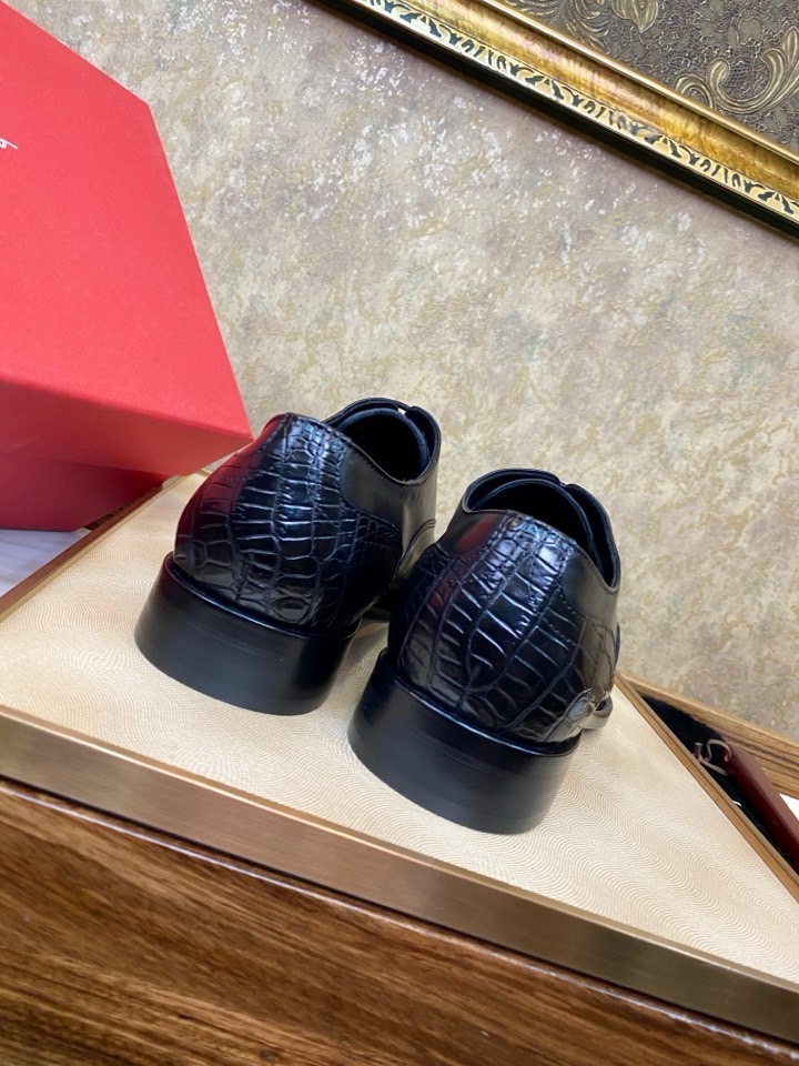 Туфли мужские в стиле Salvatore Ferragamo из кожи крокодила и натуральной кожи черного цвета