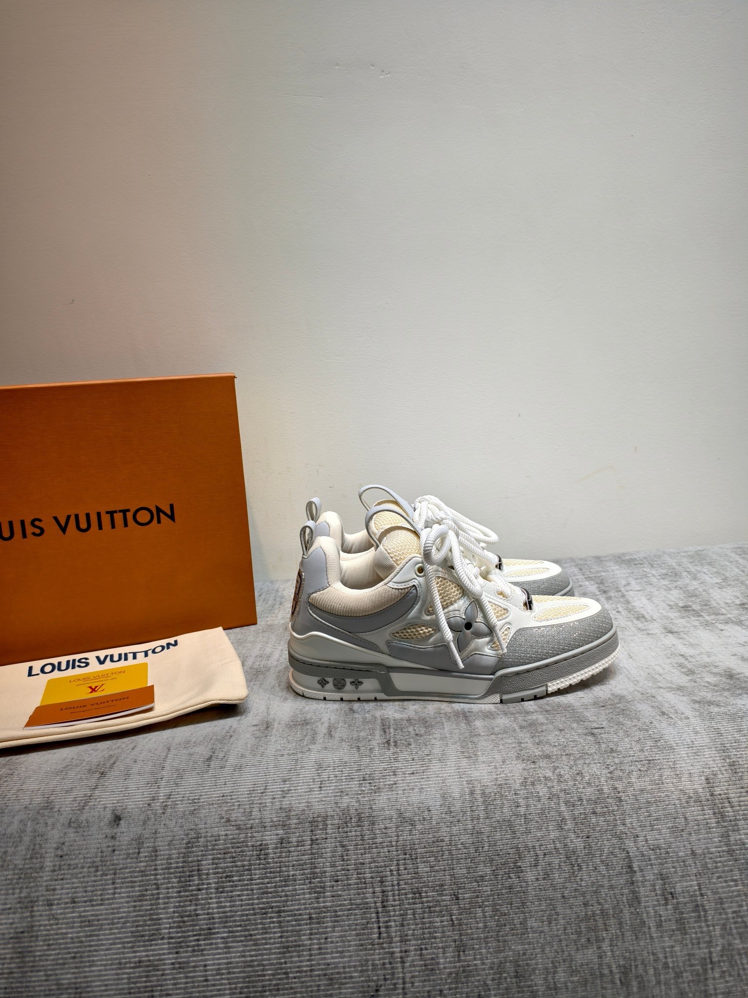 Кроссовки Louis Vuitton Trainer Skate серо-белого цвета