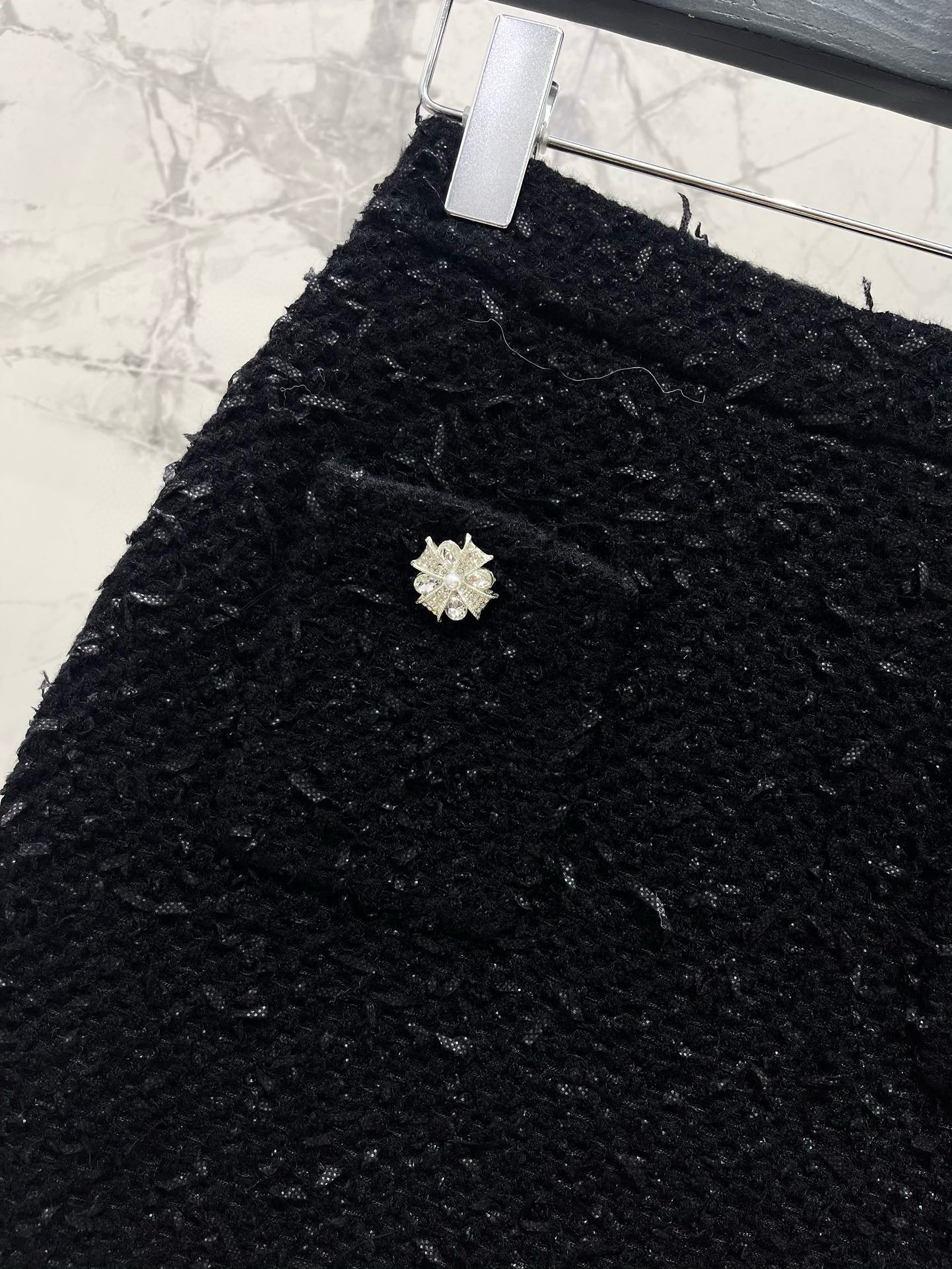 Юбка женская в стиле Self-Portrait с кристаллами, чёрного цвета