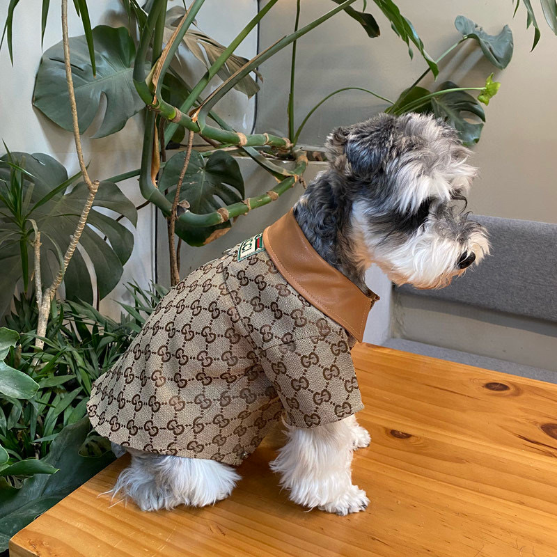 Рубашка для собак в стиле Gucci Monogram с кожаным воротником