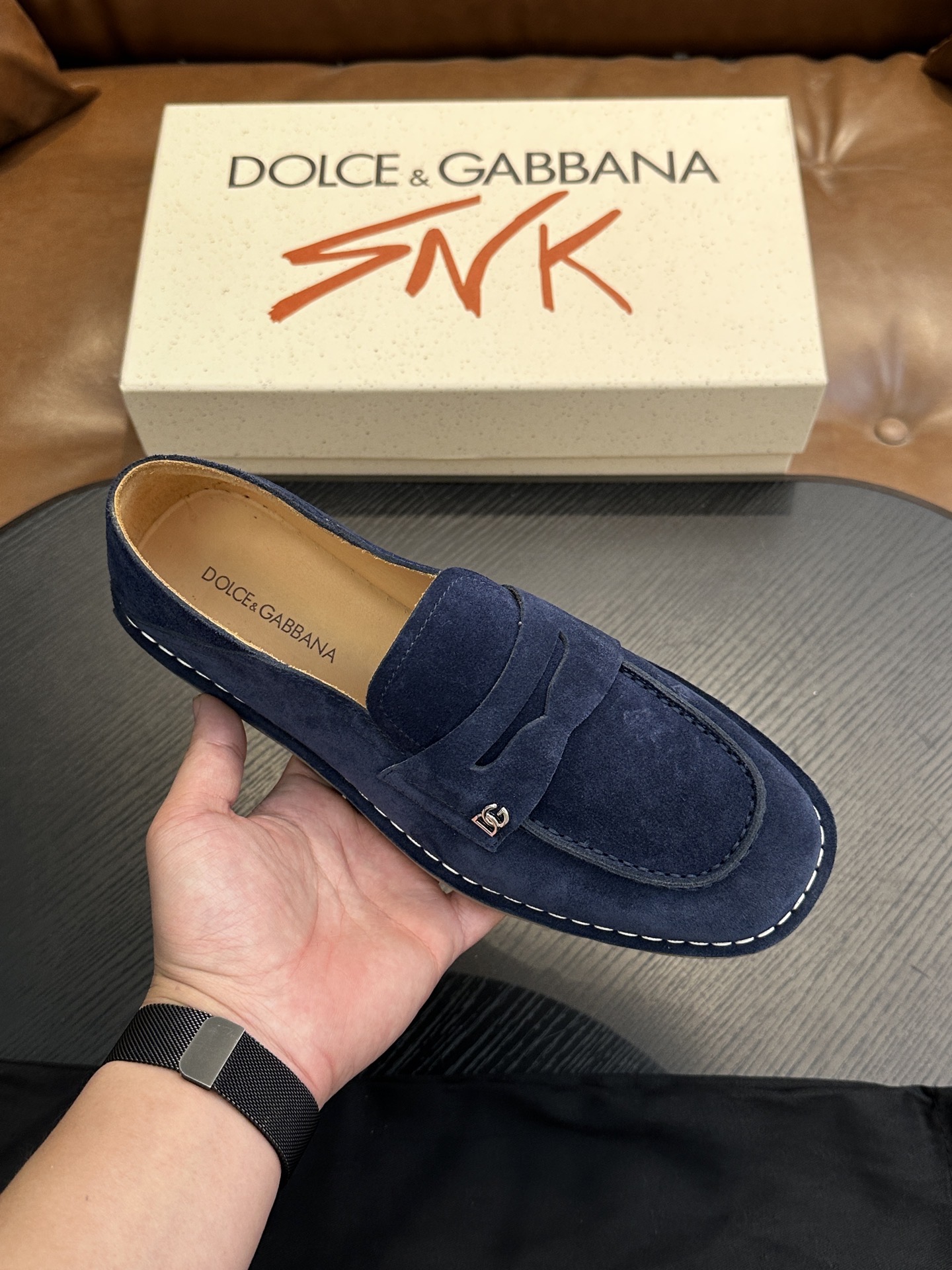 Лоферы мужские в стиле Dolce & Gabbana New Florio тёмно-синего цвета